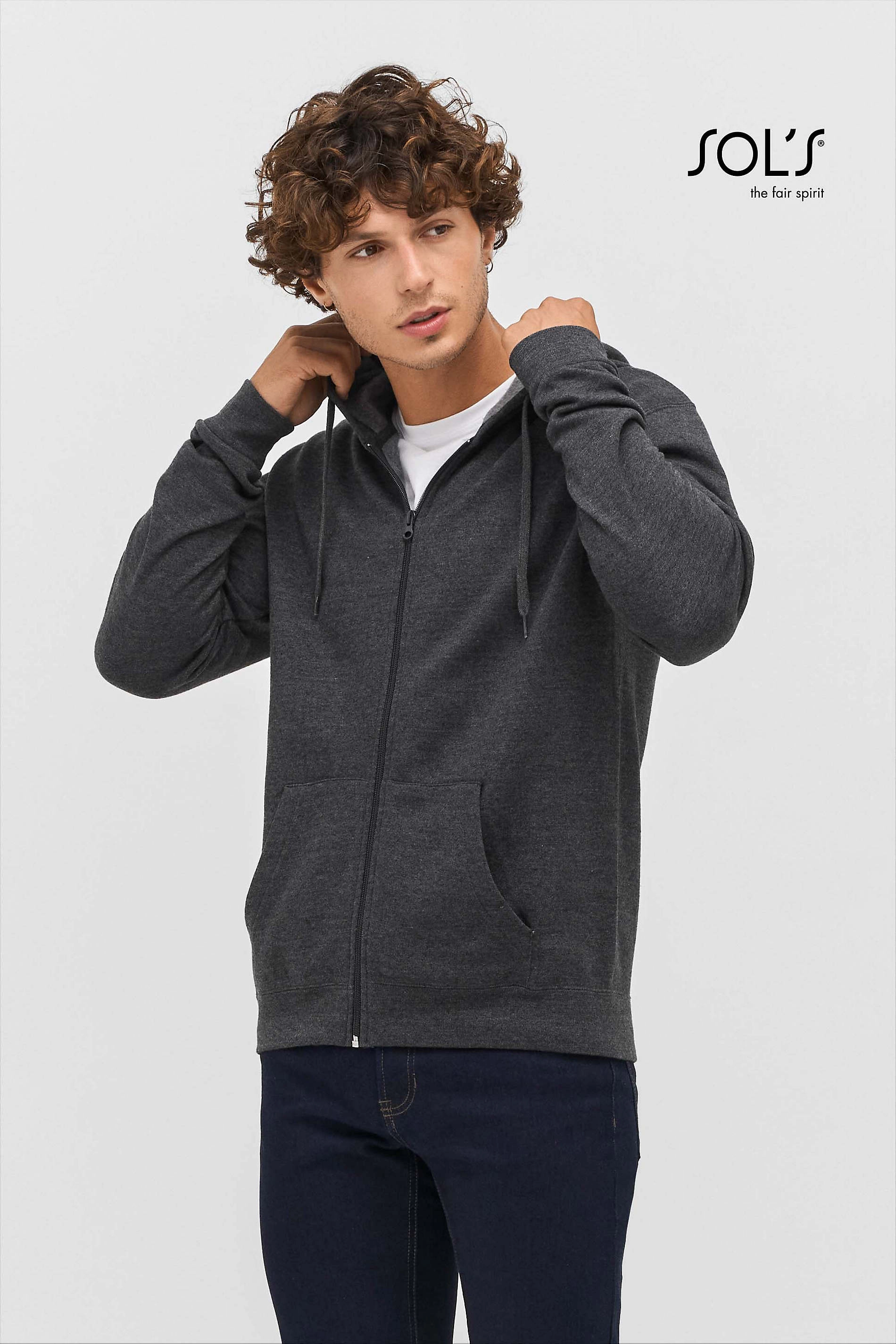 Immagine felpa cappuccio e zip unisex SOL'S STONE | 50% cot+ 50% pol | 260gr personalizzata con stampa o ricamo