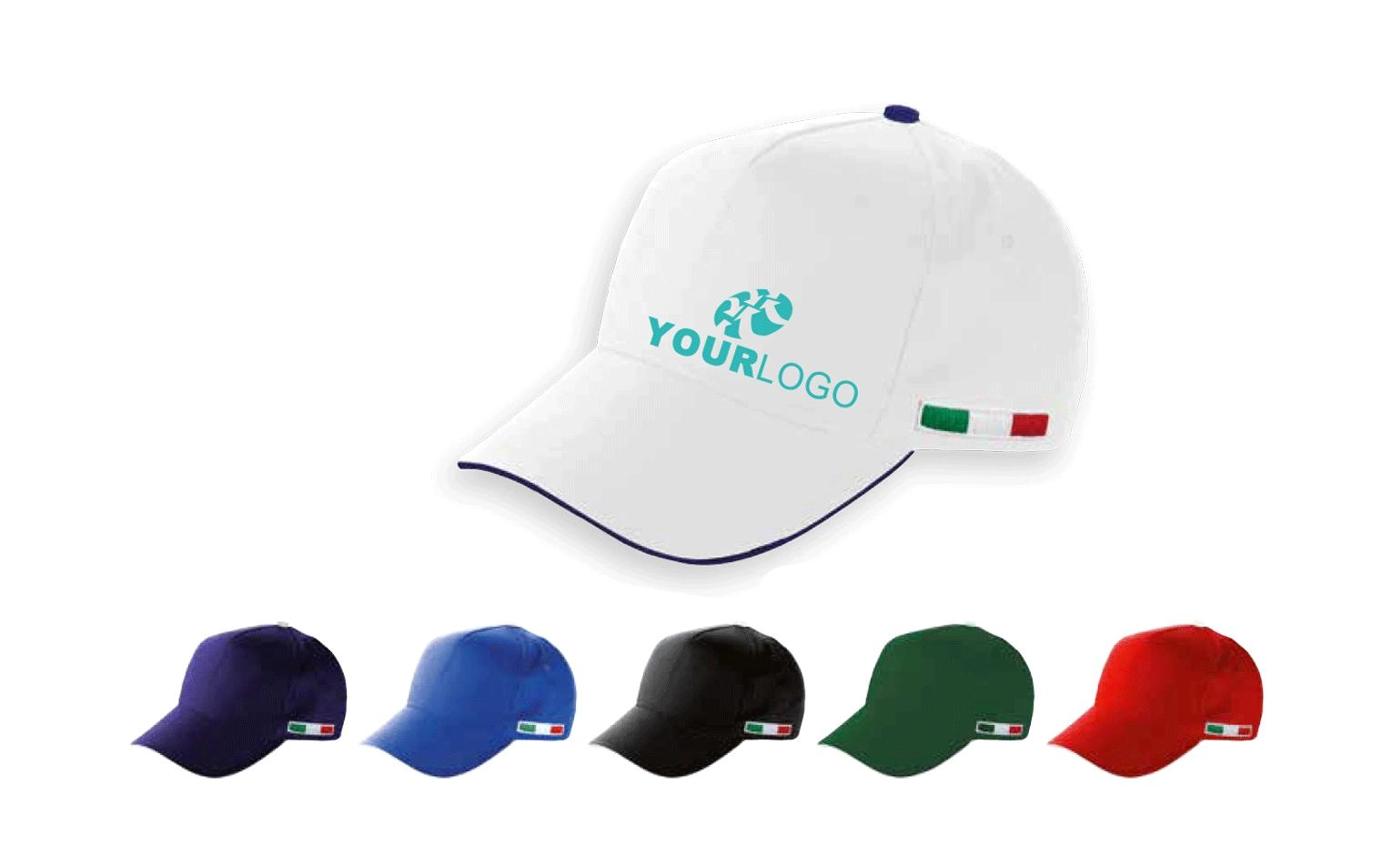 Immagine ITALY CAPPELLO CON BANDIERA ITALIANA RICAMATA 5 PANNELLI