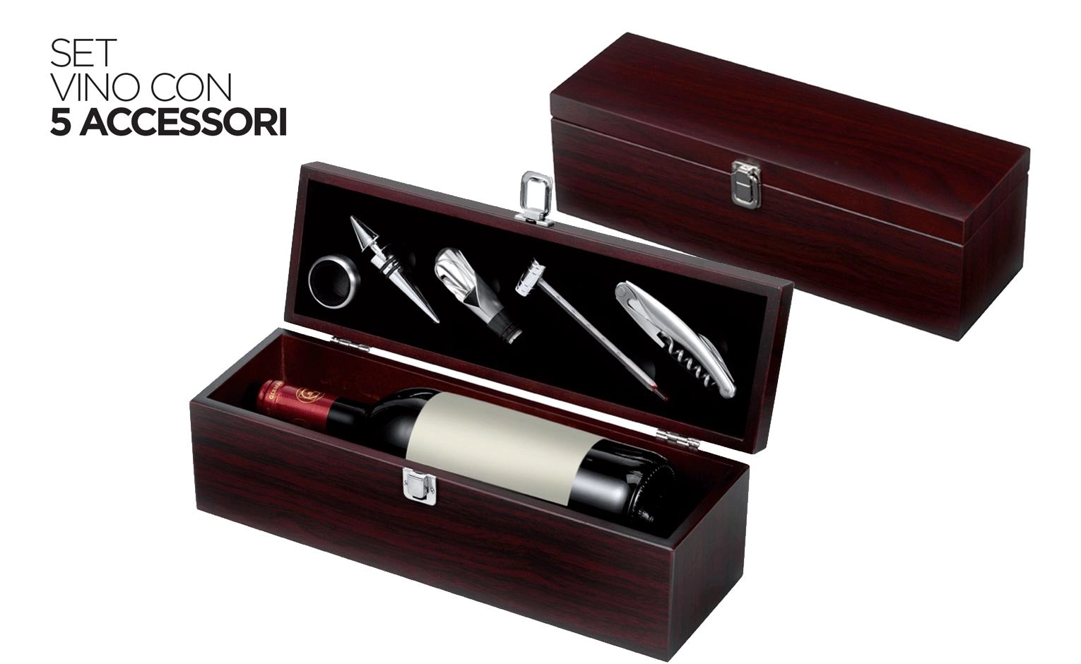 Immagine Cassetta portabottiglia in legno con set enoteca