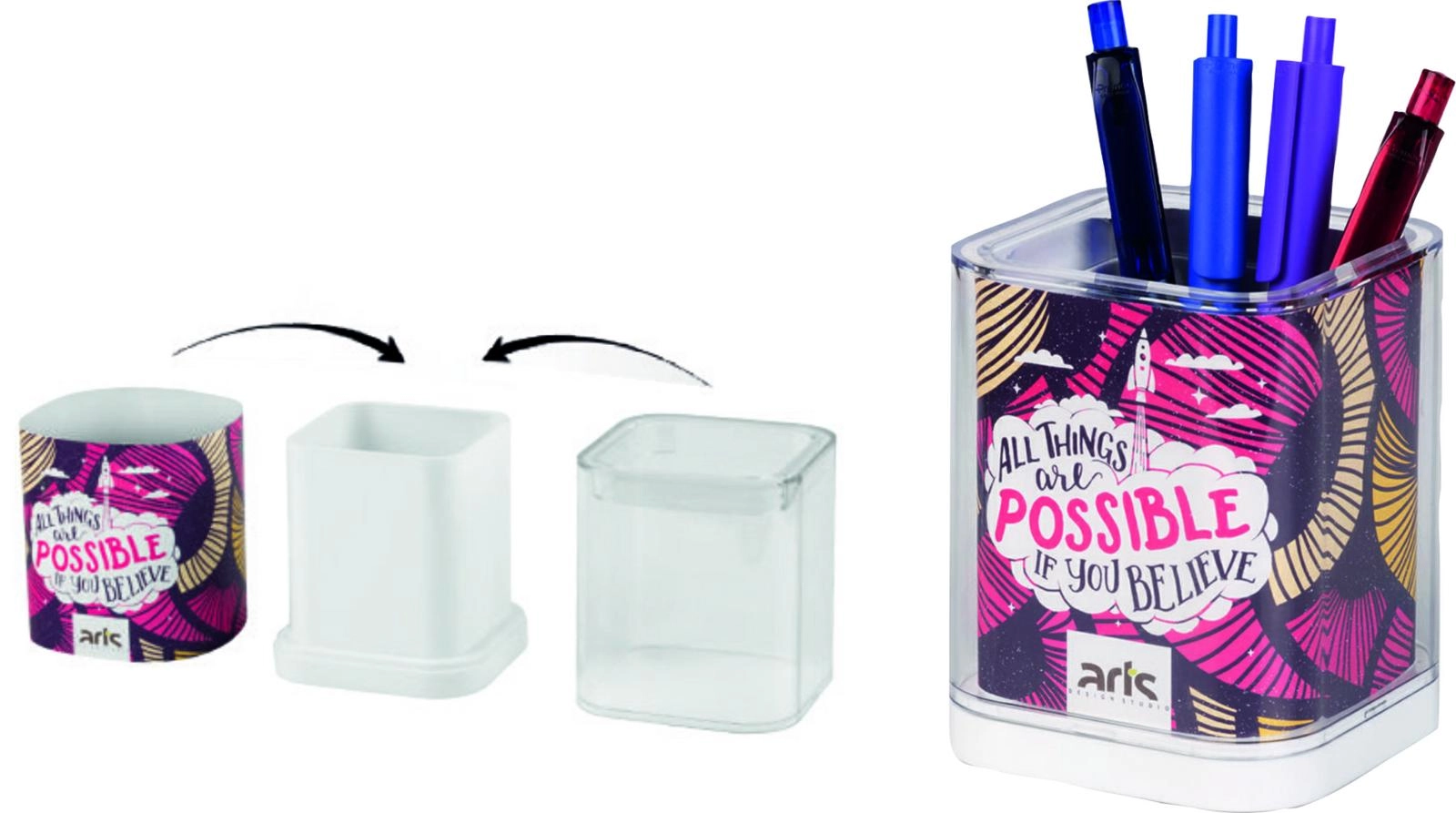 Immagine Portapenne in plastica bianca con copertura trasparente