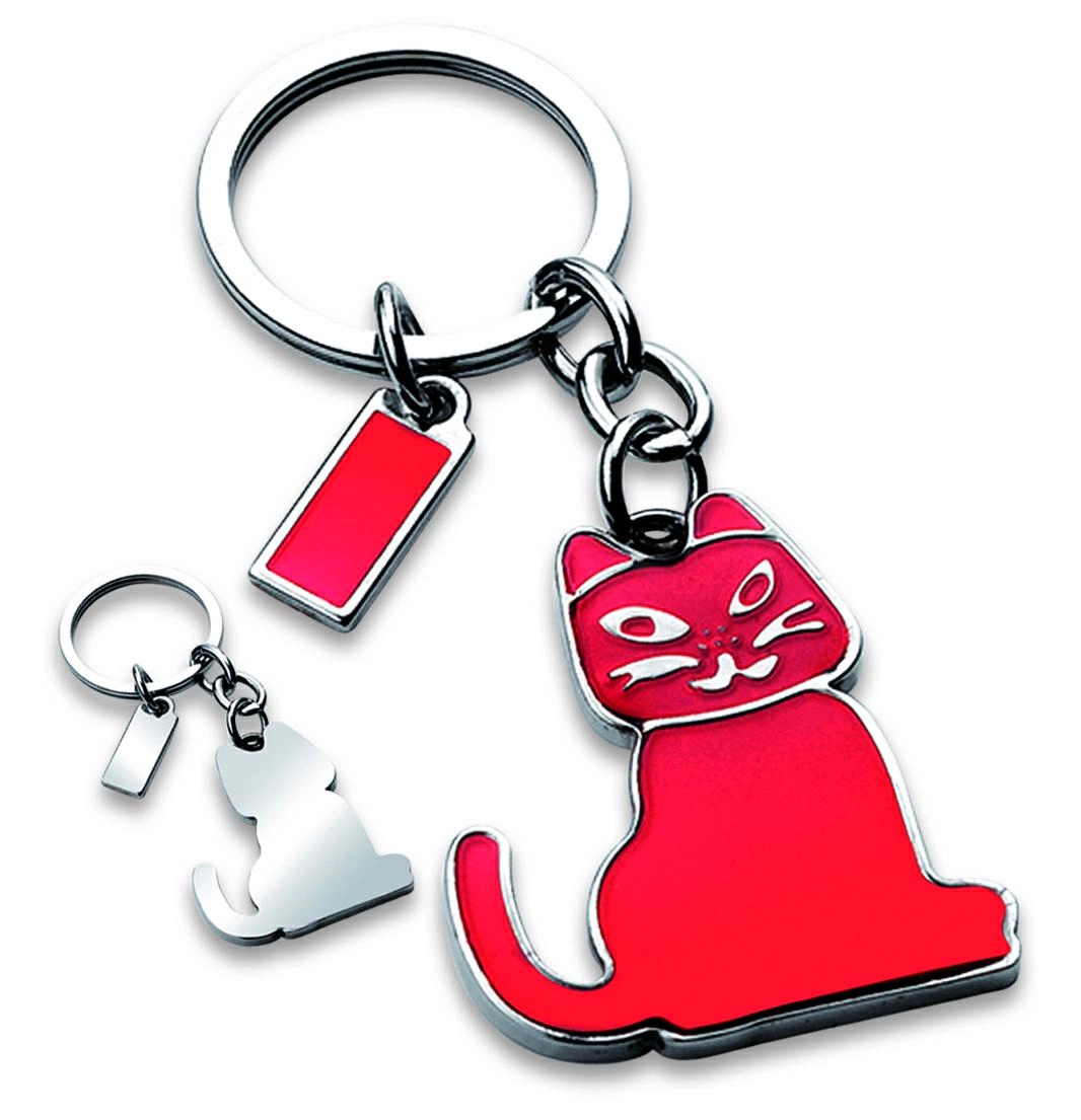 Immagine PORTACHIAVI IN METALLO E LACCA ROSSA GATTO