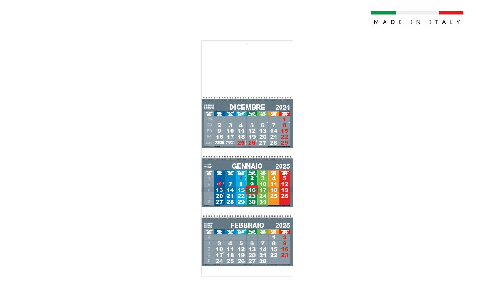 Immagine Calendario TRITTICO MULTICOLOR 3 BLOCCHI SPIRALATI 31x79,5