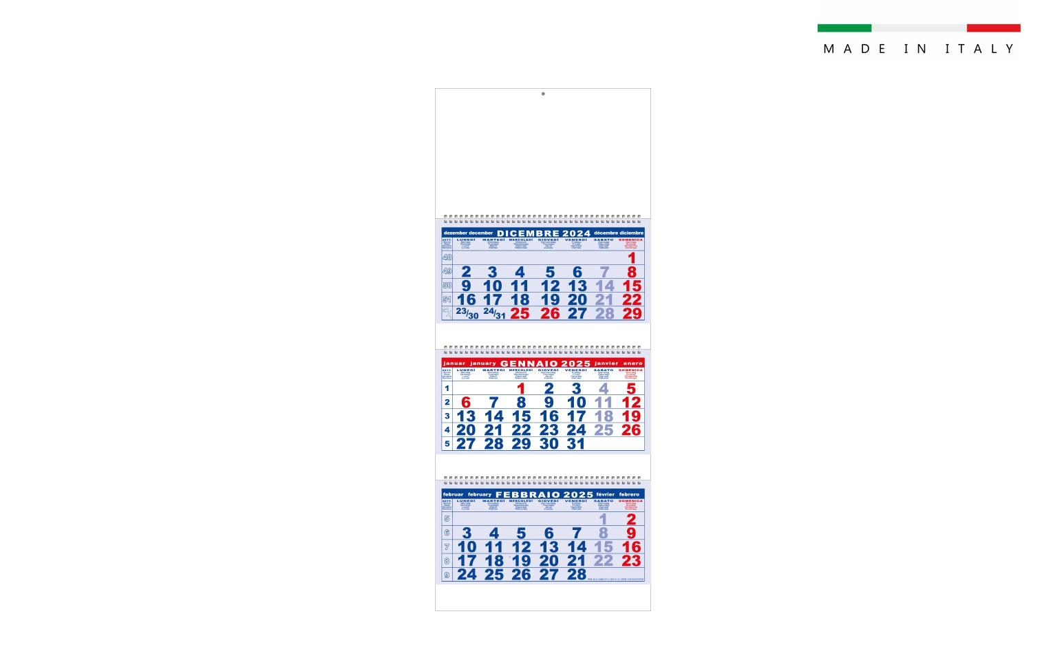 Immagine Calendario TRITTICO 12 fogli 3 BLOCCHI SPIRALATI 33x80