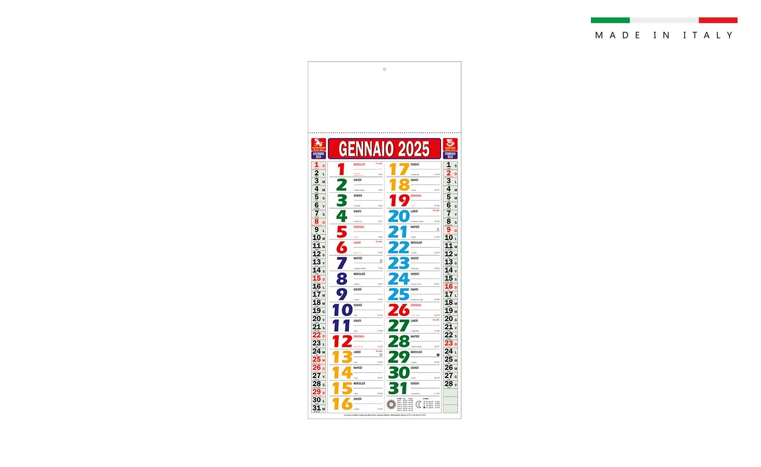 Immagine CALENDARIO OLANDESE MENSILE 12 FOGLI MINI MULTICOLOR 22x49