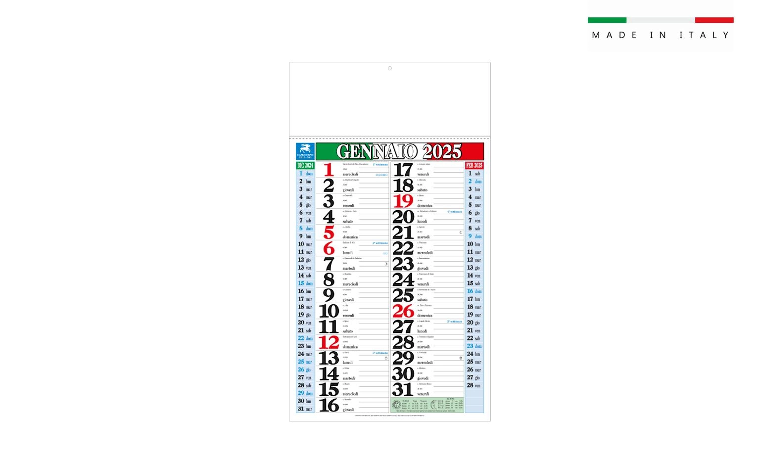 Immagine Calendario TRICOLORE mensile 12 Fogli