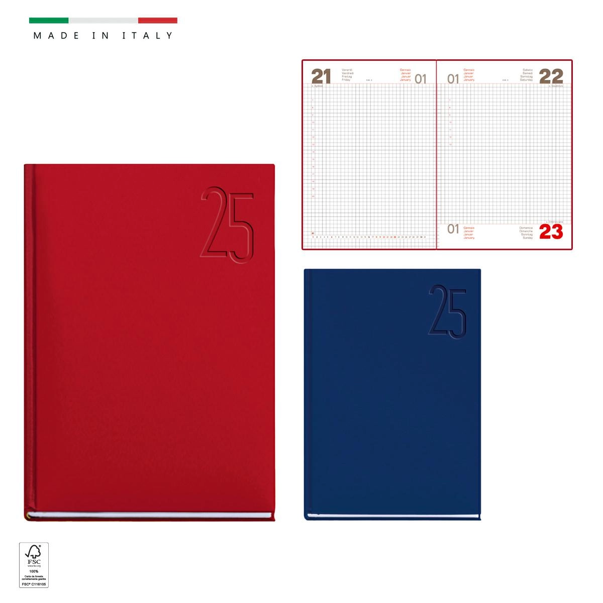 Immagine AGENDA GIORNALIERA 14,3x20,3 INTERNO QUADRETTATO IN MATRA