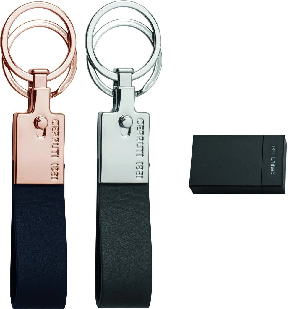 Immagine PORTACHIAVI PELLE NERA DUE ANELLI METALLO CERRUTI