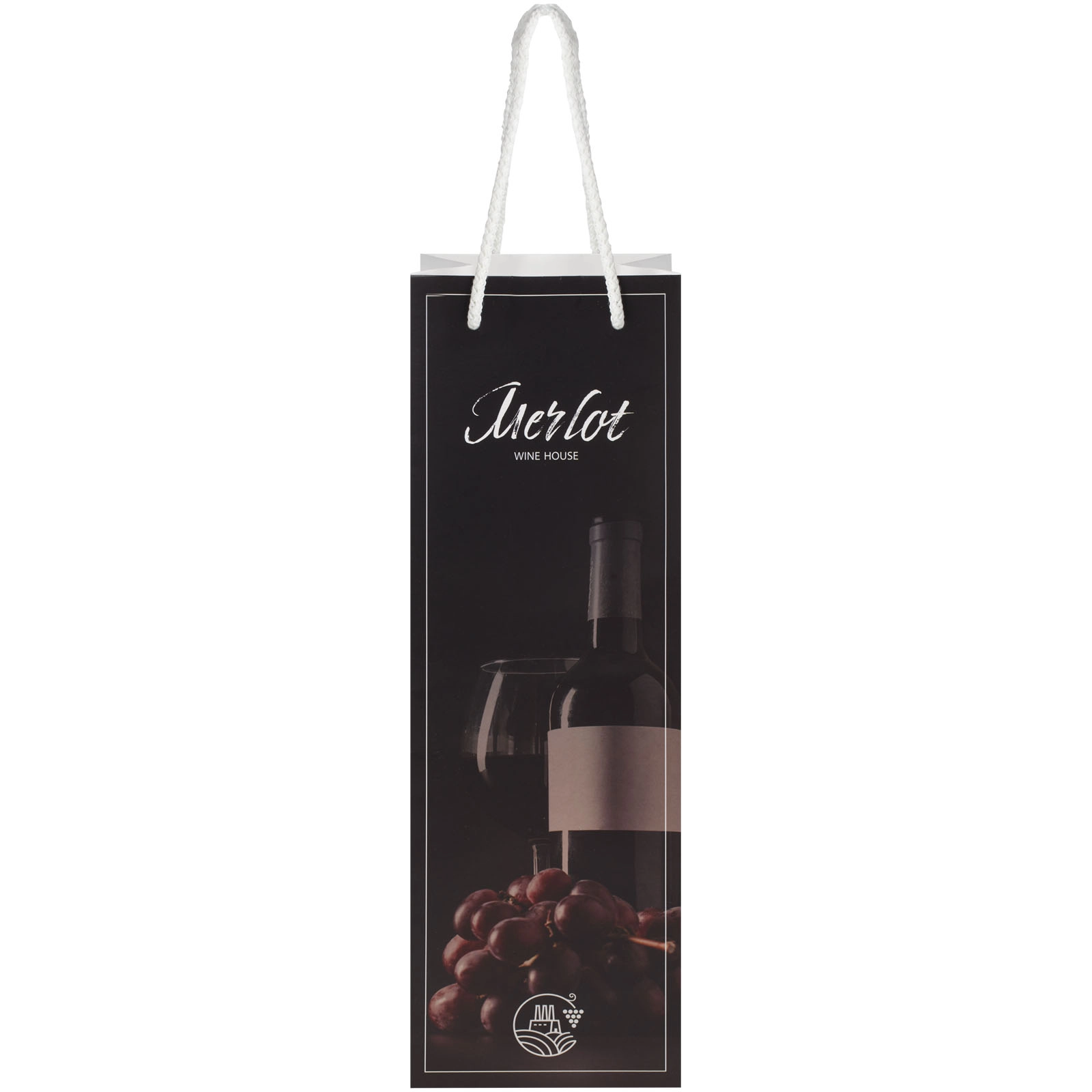 Immagine Sacchetto in carta integra da 170 g/m2 per bottiglia di vino realizzato a mano con manici di plastica 