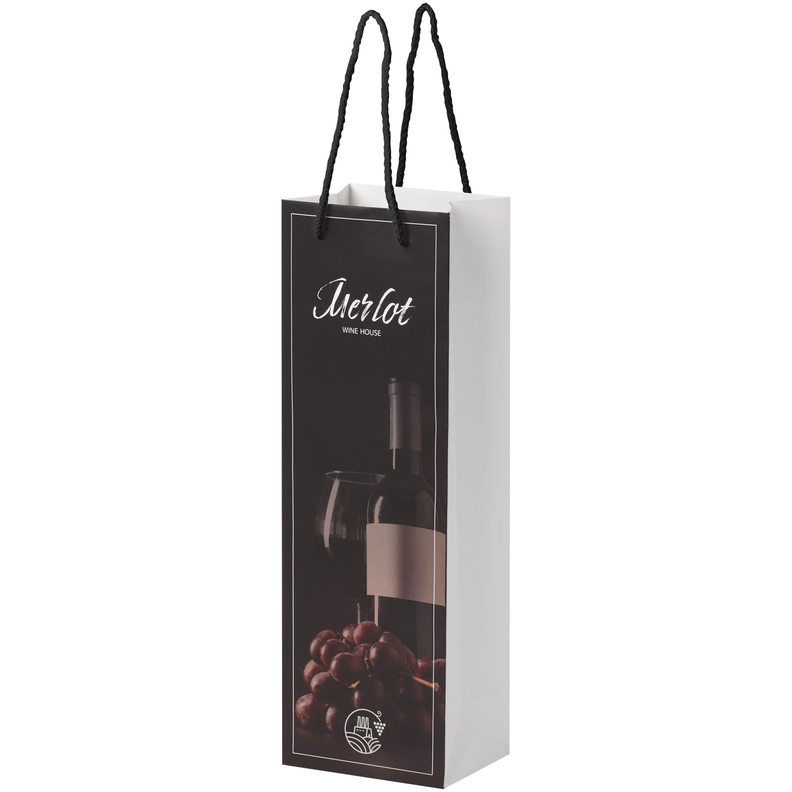 Immagine Sacchetto in carta integra da 170 g/m2 per bottiglia di vino realizzato a mano con manici di plastica 