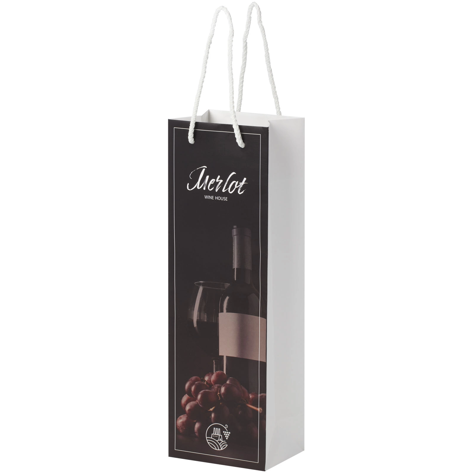 Immagine Sacchetto in carta integra da 170 g/m2 per bottiglia di vino realizzato a mano con manici di plastica 
