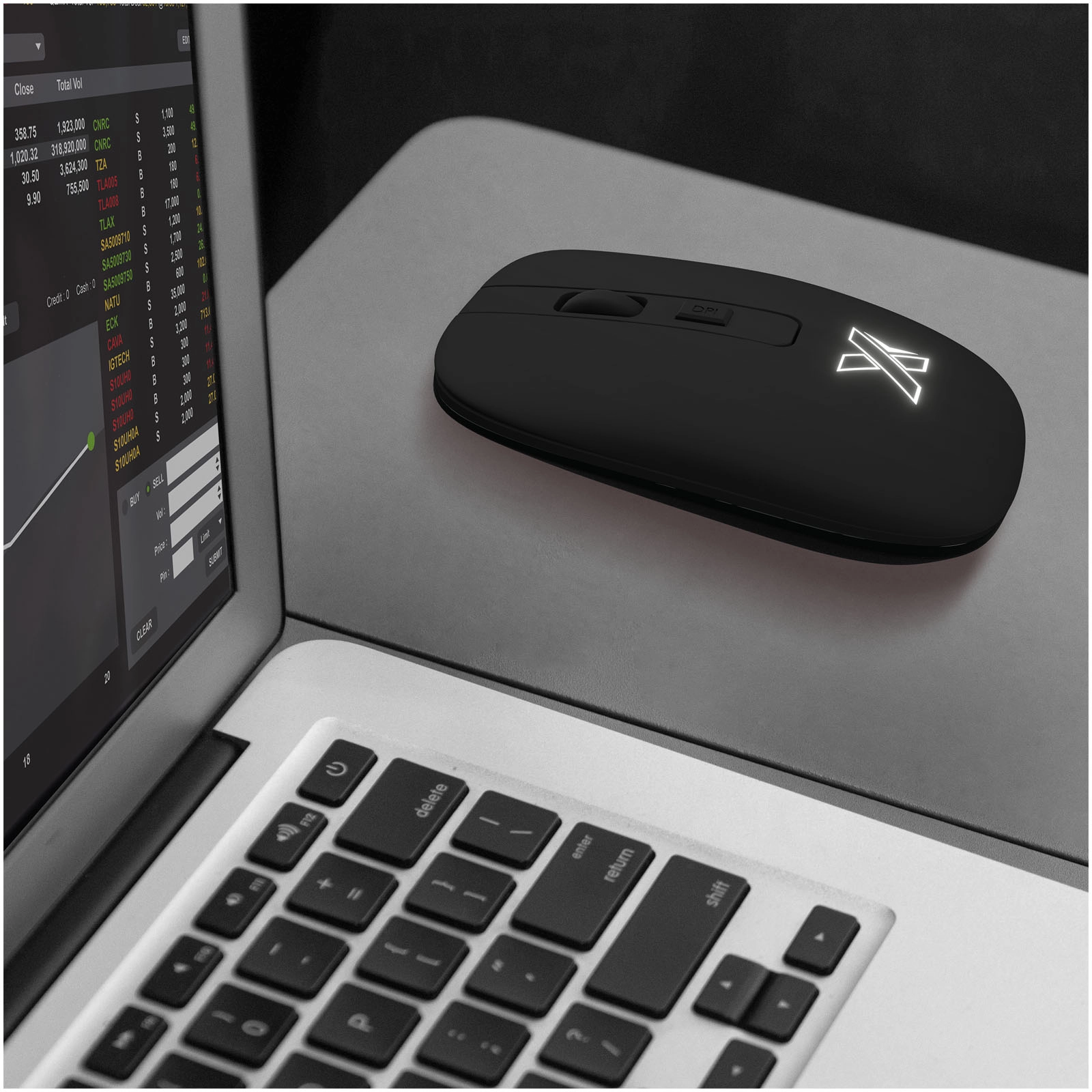Immagine Mouse wireless in materiale antibatterico con logo luminoso SCX.design O22