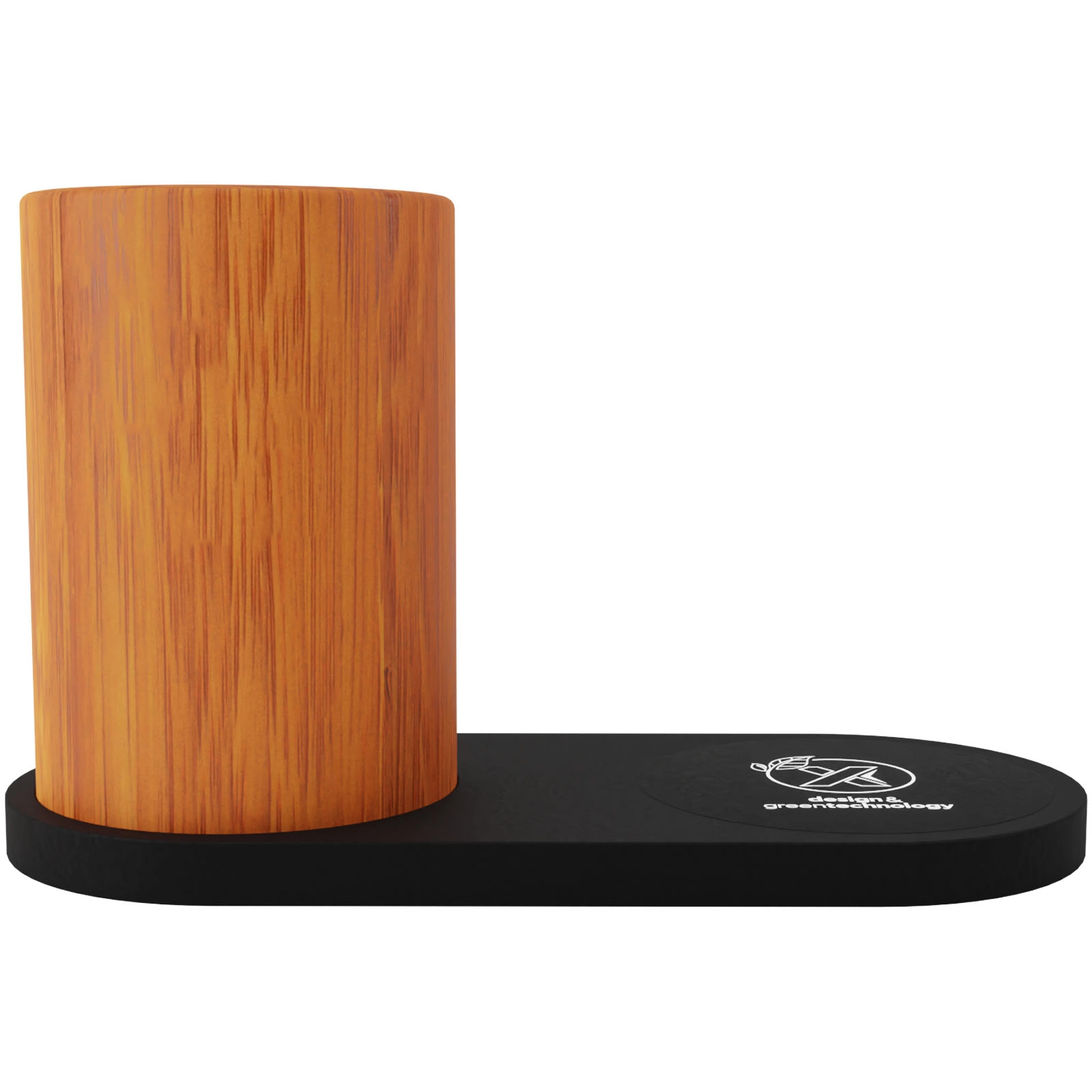 Immagine Stazione di ricarica wireless da 10 W con logo luminoso e portamatite in bambù SCX.design W17