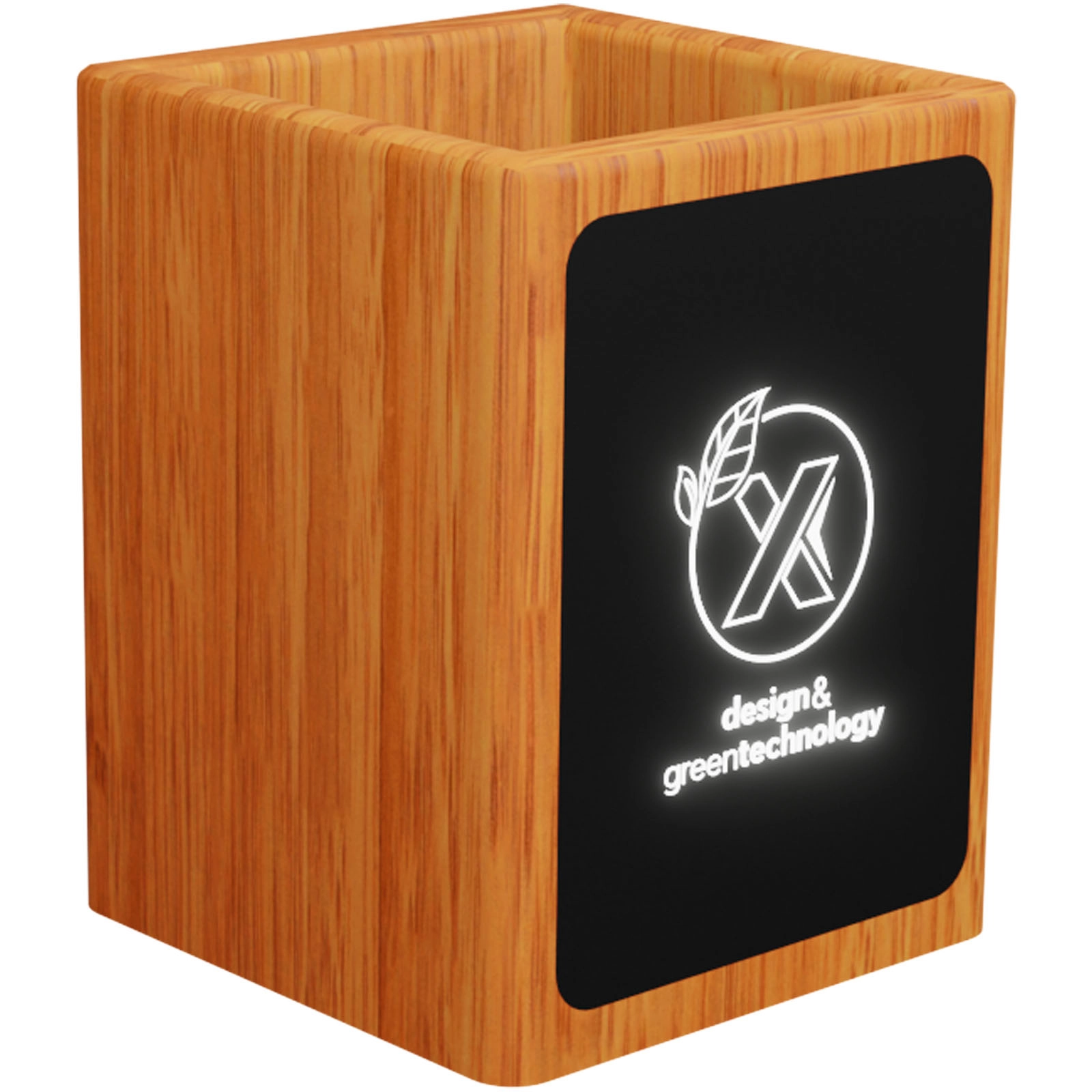 Immagine Portamatite in legno con logo luminoso e doppia uscita USB SCX.design O12