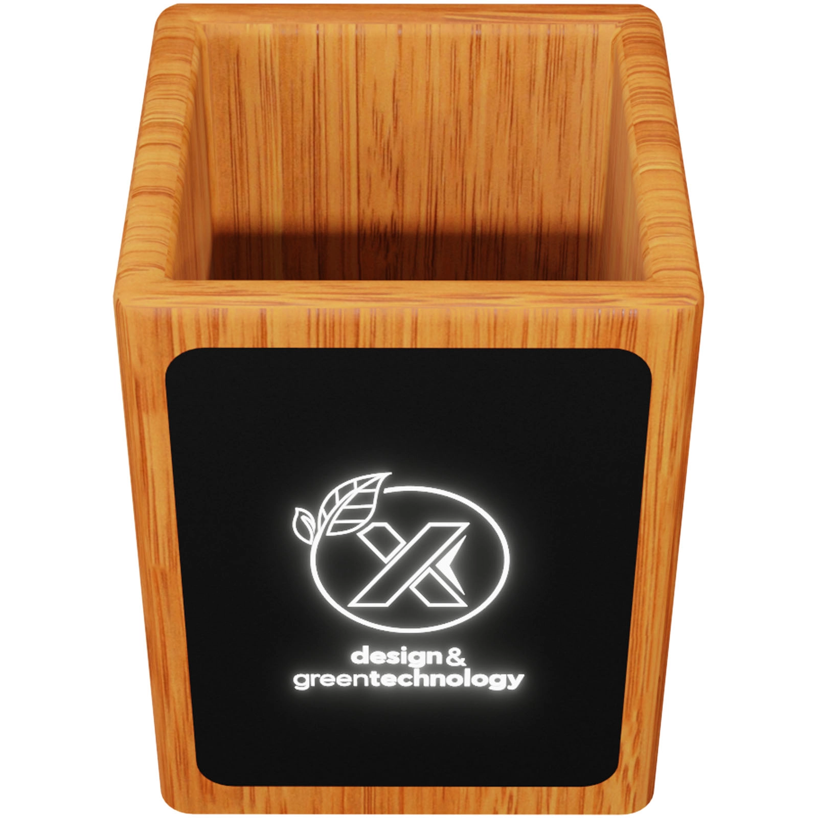 Immagine Portamatite in legno con logo luminoso e doppia uscita USB SCX.design O12