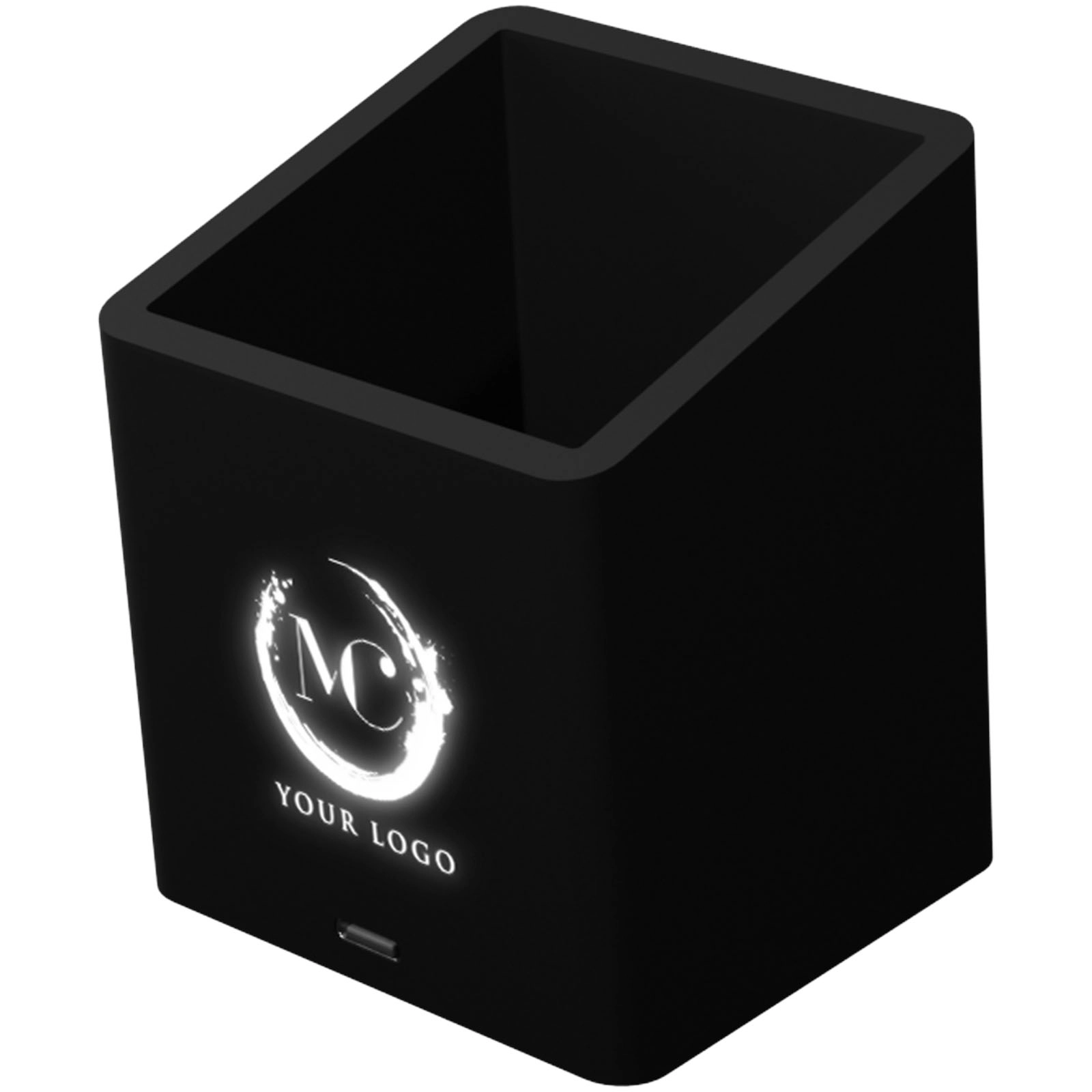 Immagine Portamatite in materiale antibatterico con logo luminoso e doppia uscita USB SCX.design O11