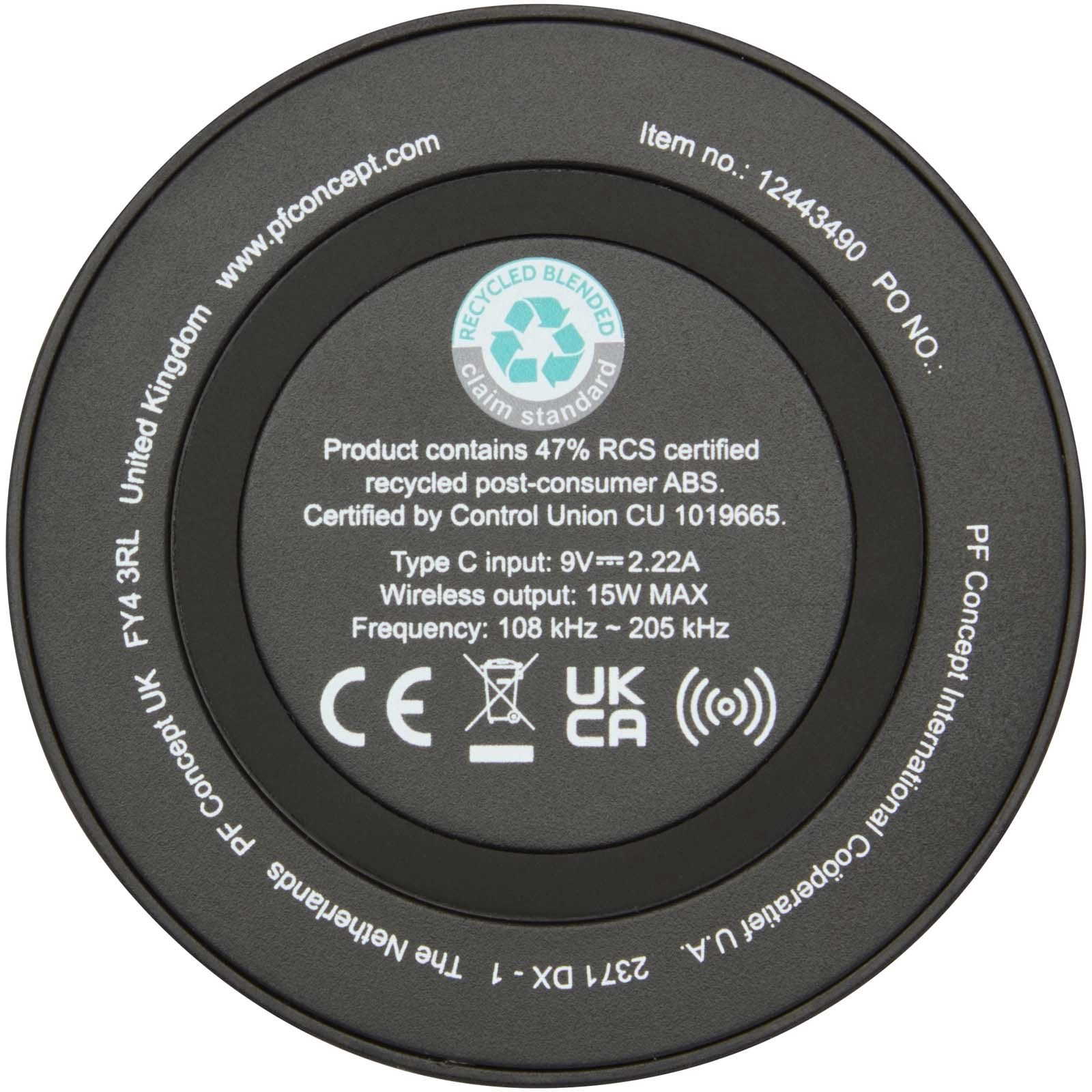 Immagine Stazione di ricarica wireless in plastica riciclata da 15 W Freal