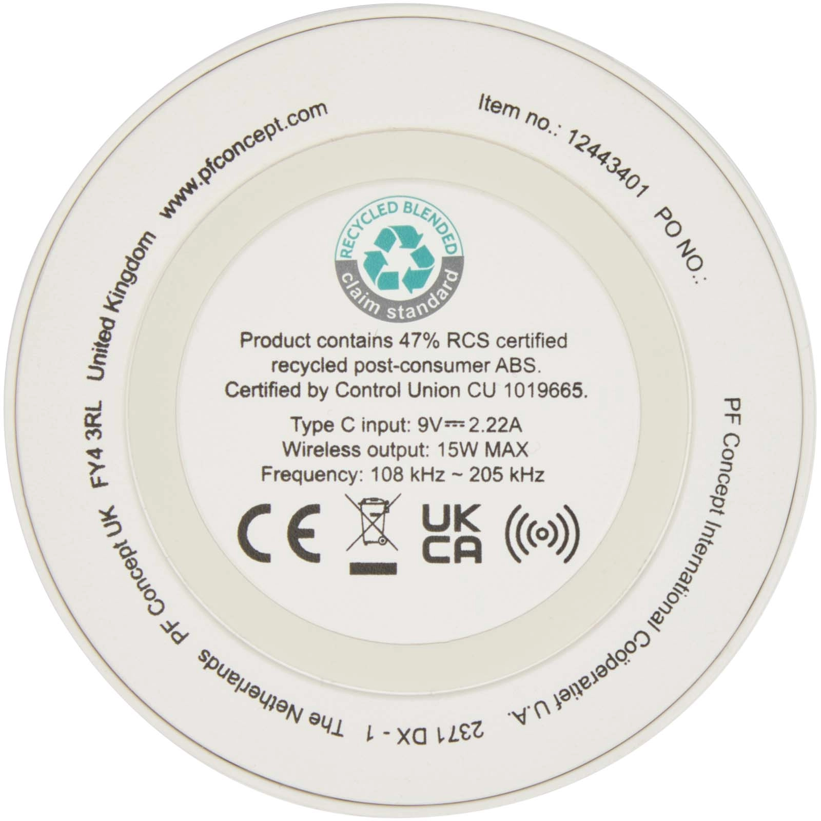 Immagine Stazione di ricarica wireless in plastica riciclata da 15 W Freal