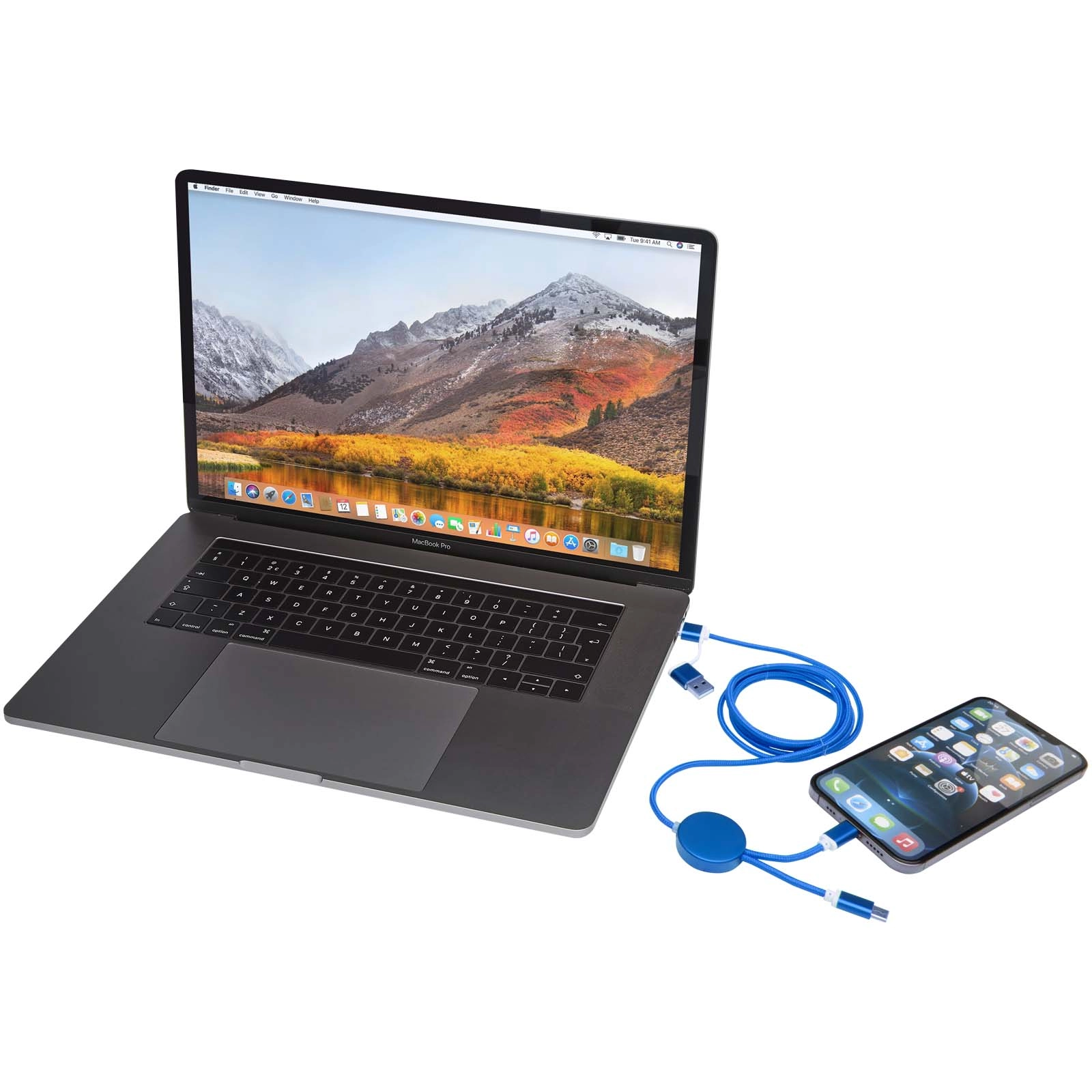 Immagine Cavo 5-in-1 in alluminio e plastica riciclata da 150 cm per la sincronizzazione dei dati e la ricarica rapida da 27 W Alasia