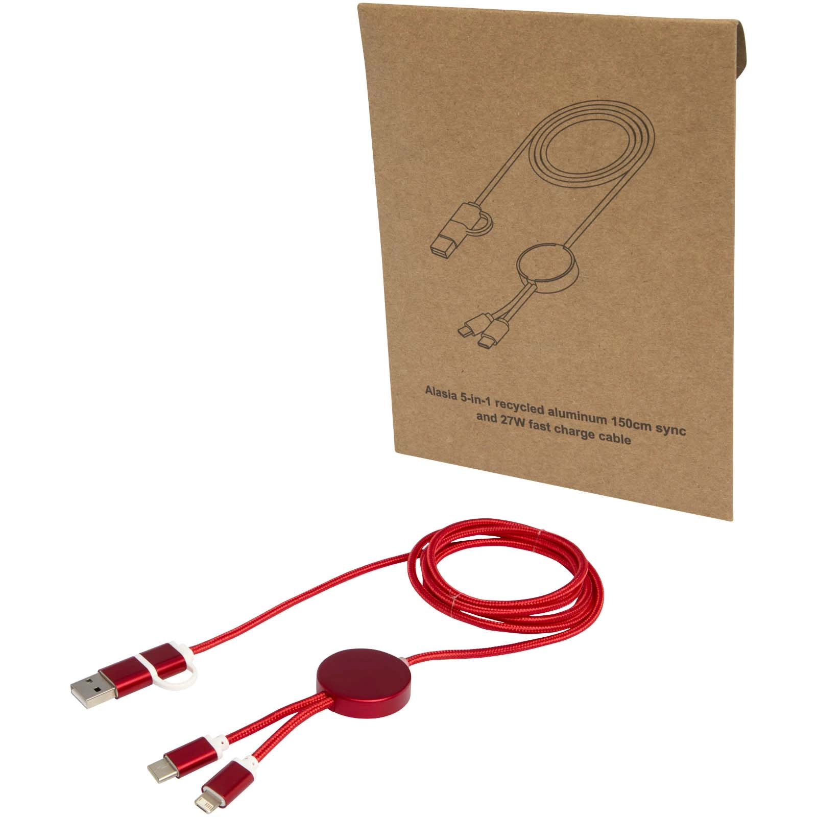 Immagine Cavo 5-in-1 in alluminio e plastica riciclata da 150 cm per la sincronizzazione dei dati e la ricarica rapida da 27 W Alasia