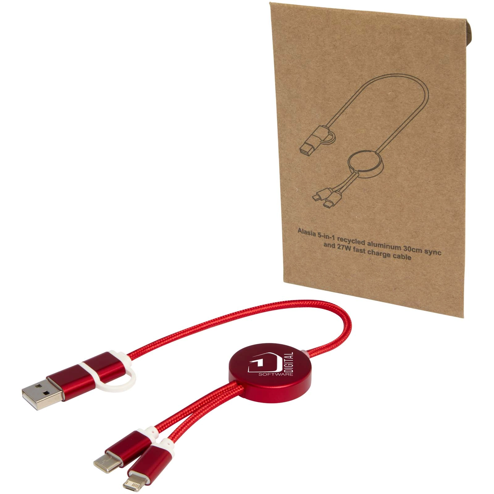 Immagine Cavo 5-in-1 in alluminio e plastica riciclata da 30 cm per la sincronizzazione dei dati e la ricarica rapida da 27 W Alasia