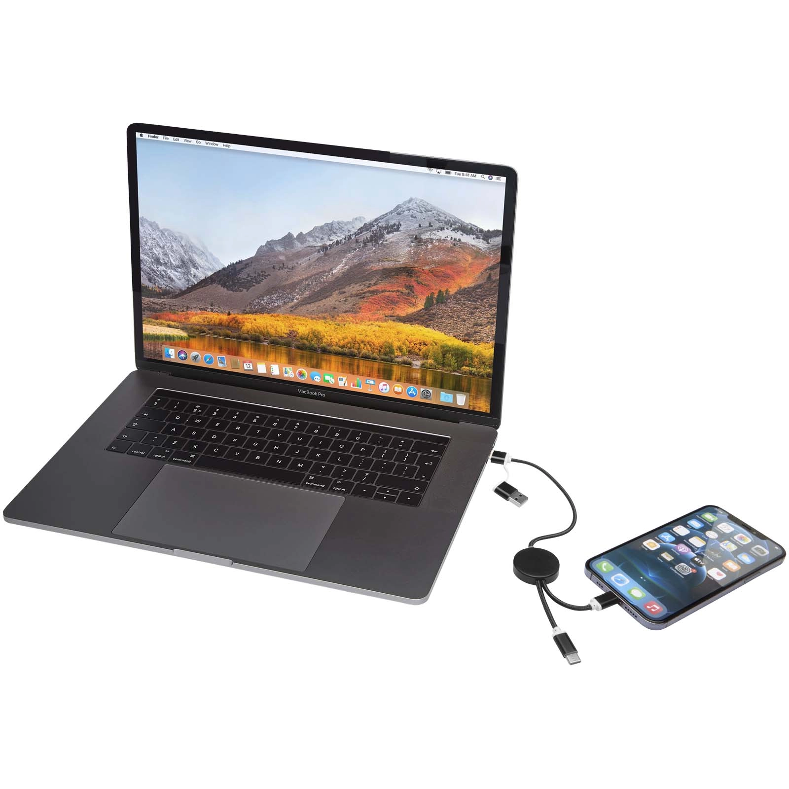 Immagine Cavo 5-in-1 in alluminio e plastica riciclata da 30 cm per la sincronizzazione dei dati e la ricarica rapida da 27 W Alasia