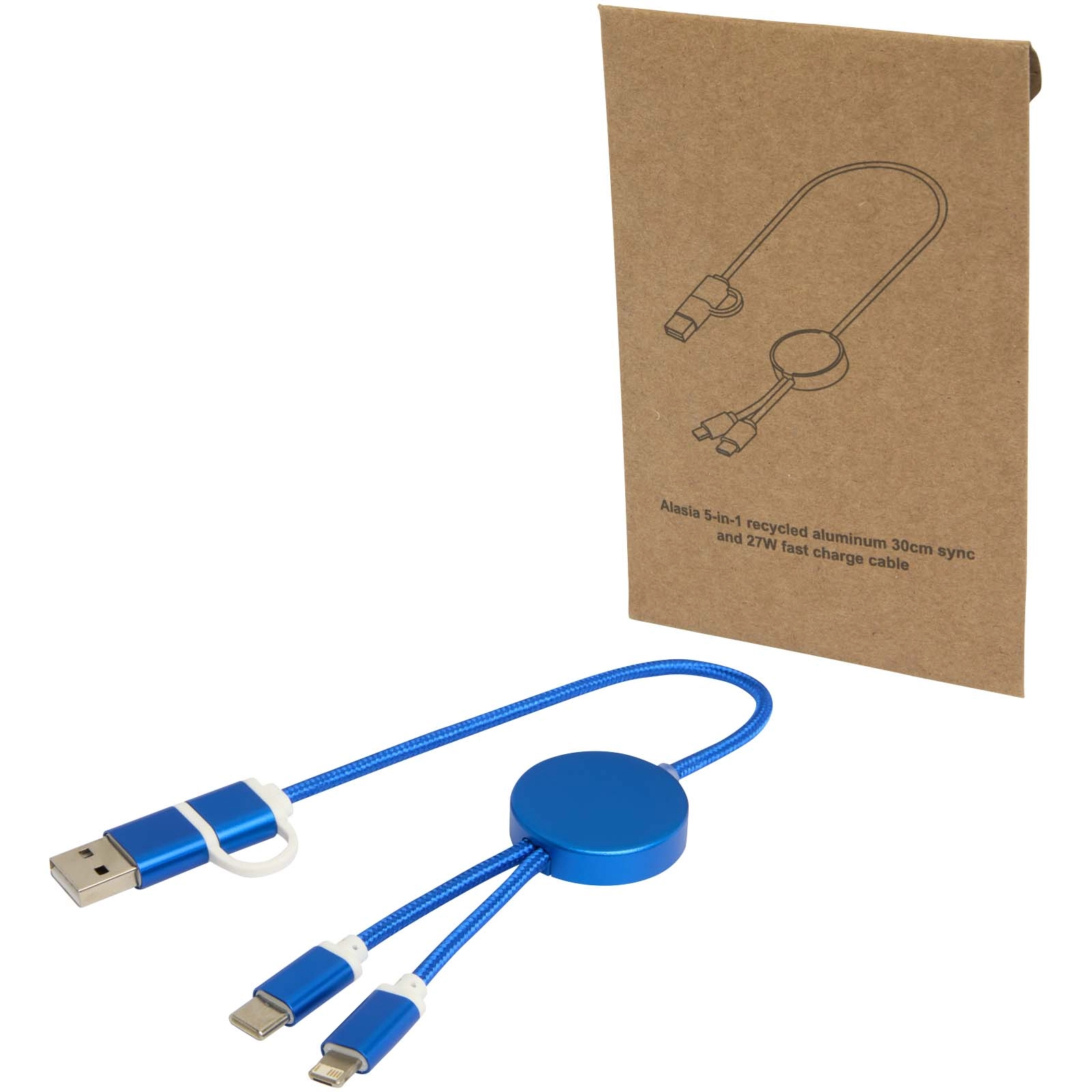 Immagine Cavo 5-in-1 in alluminio e plastica riciclata da 30 cm per la sincronizzazione dei dati e la ricarica rapida da 27 W Alasia