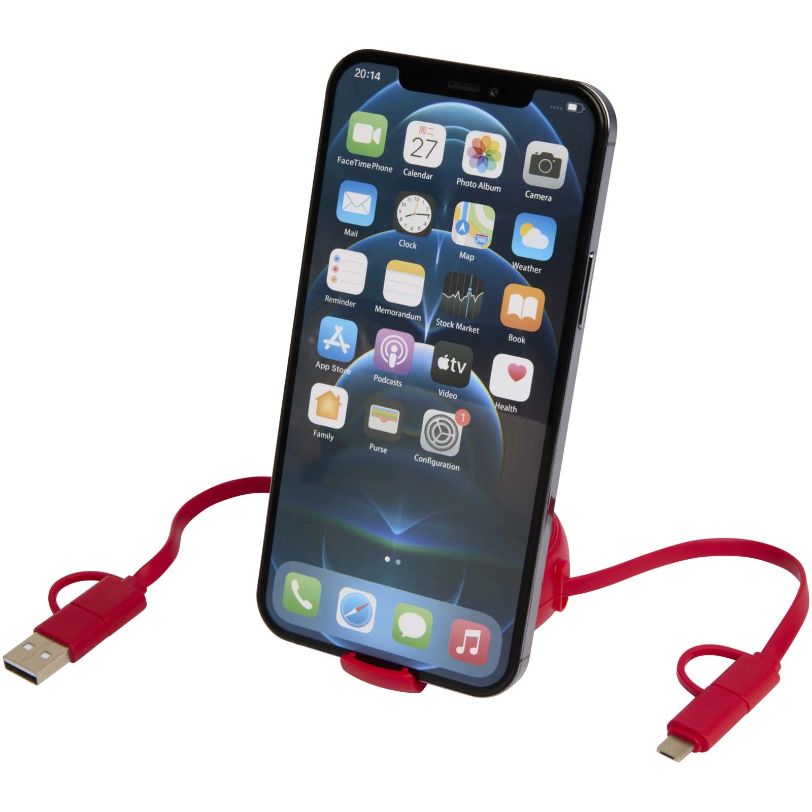 Immagine Cavo retrattile 5 in 1 da 100 cm in plastica riciclata e alluminio per la sincronizzazione dei dati e la ricarica rapida da 45 W Alasia