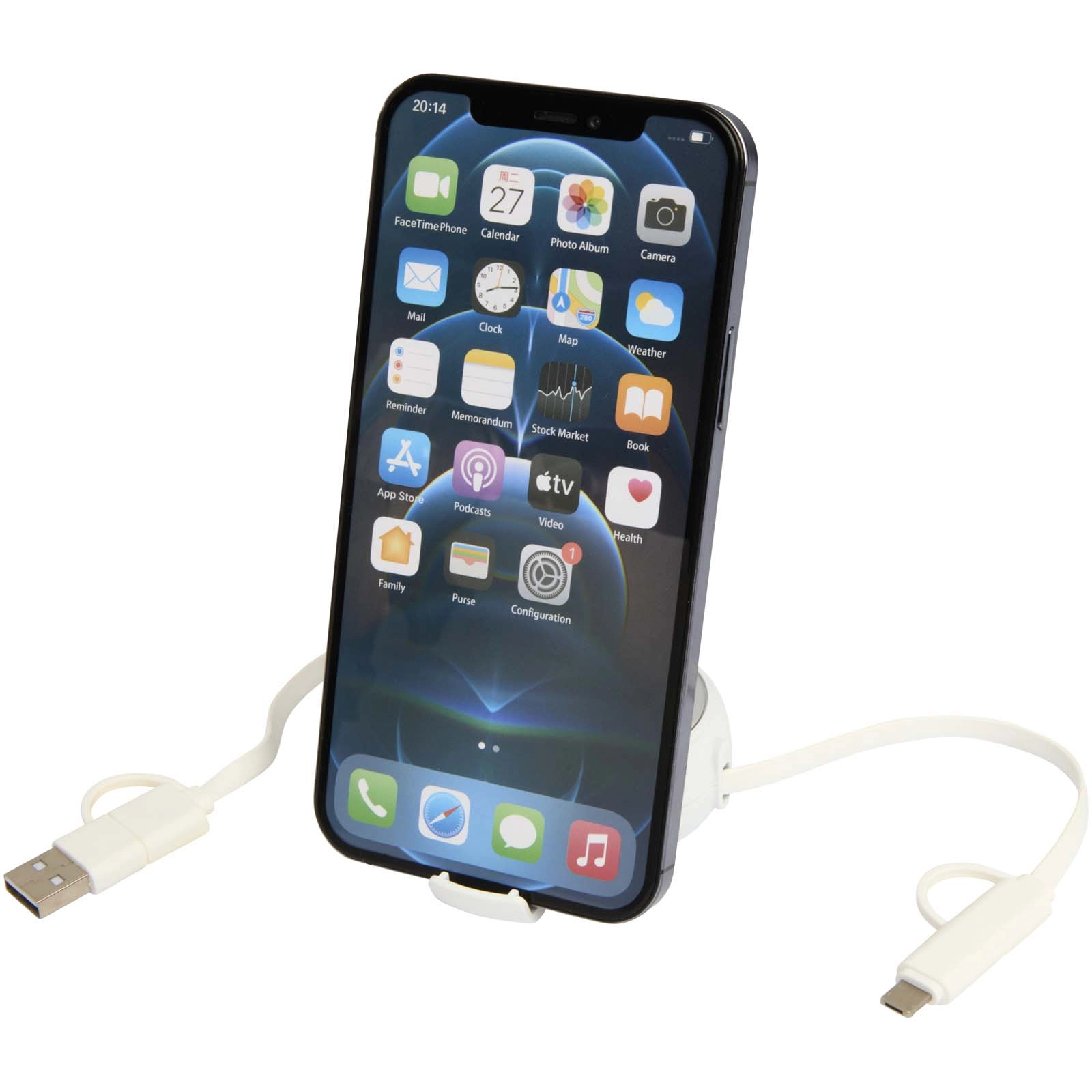 Immagine Cavo retrattile 5 in 1 da 100 cm in plastica riciclata e alluminio per la sincronizzazione dei dati e la ricarica rapida da 45 W Alasia