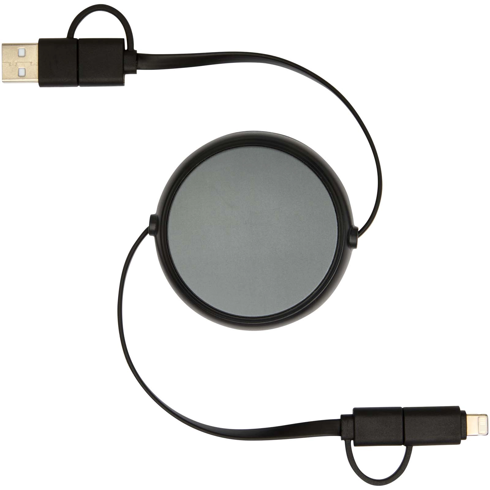 Immagine Cavo retrattile 5 in 1 da 100 cm in plastica riciclata e alluminio per la sincronizzazione dei dati e la ricarica rapida da 45 W Alasia