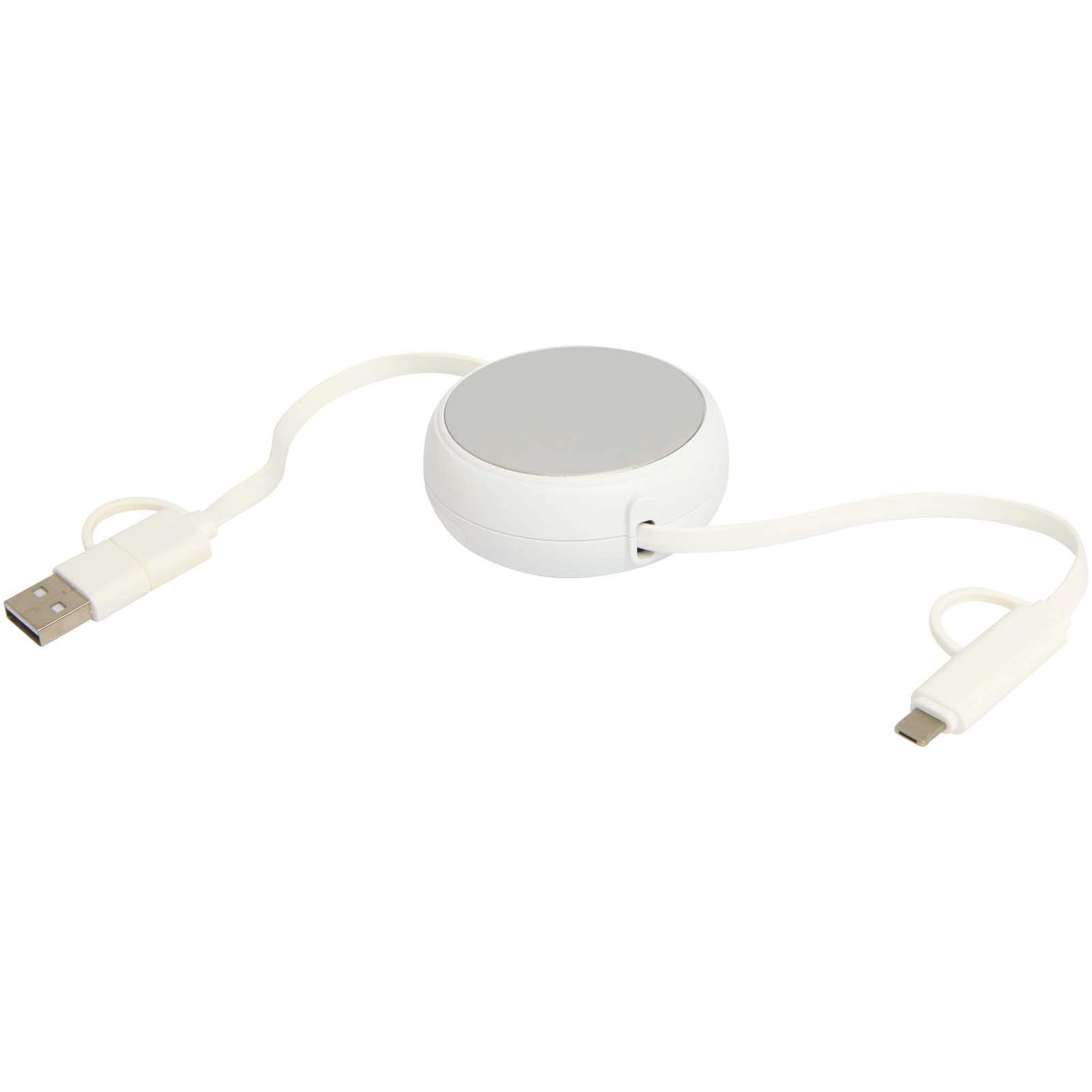 Immagine Cavo retrattile 5 in 1 da 100 cm in plastica riciclata e alluminio per la sincronizzazione dei dati e la ricarica rapida da 45 W Alasia