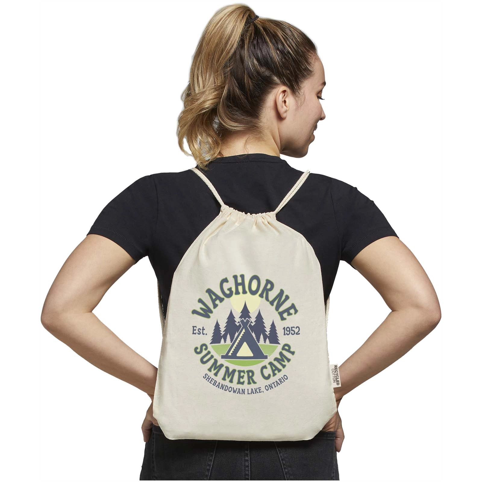 Immagine Borsa con cordoncino in cotone riciclato certificato GRS da 140 g/m² Oregon