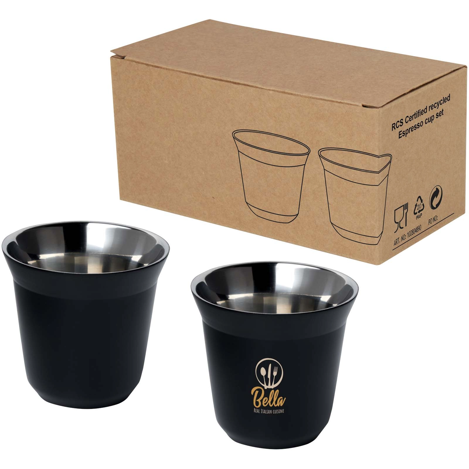 Immagine Set di tazze per caffè espresso in acciaio inossidabile certificato RCS da 80 ml Duo 