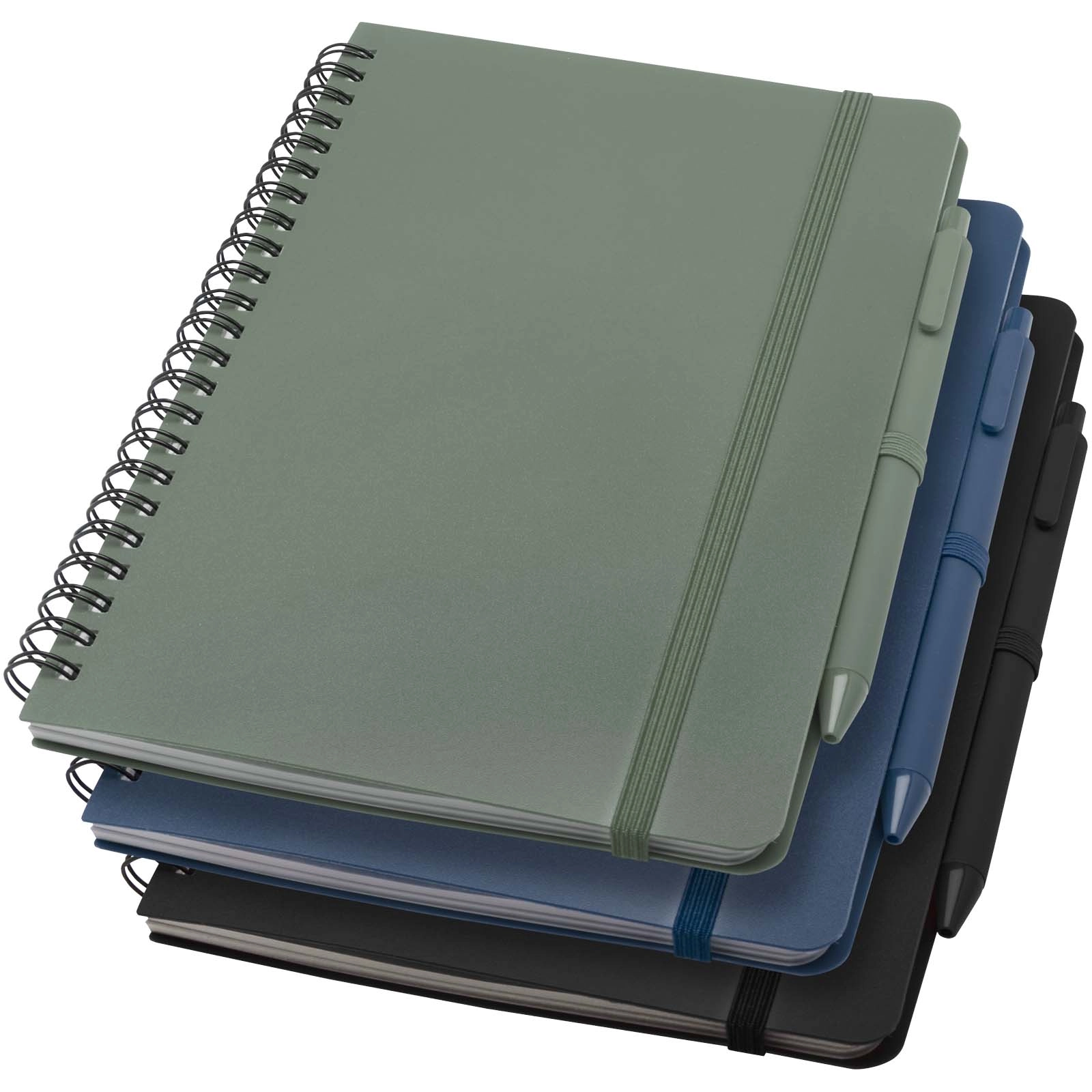 Immagine Blocco note formato A5 con copertina rigida in plastica recuperata in prossimità degli oceani e penna a sfera Thalaasa (inchiostro nero)