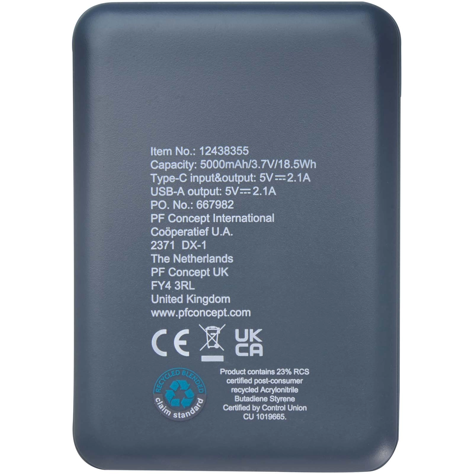 Immagine Power bank da 5000 mAh di Tipo C in plastica riciclata Asama