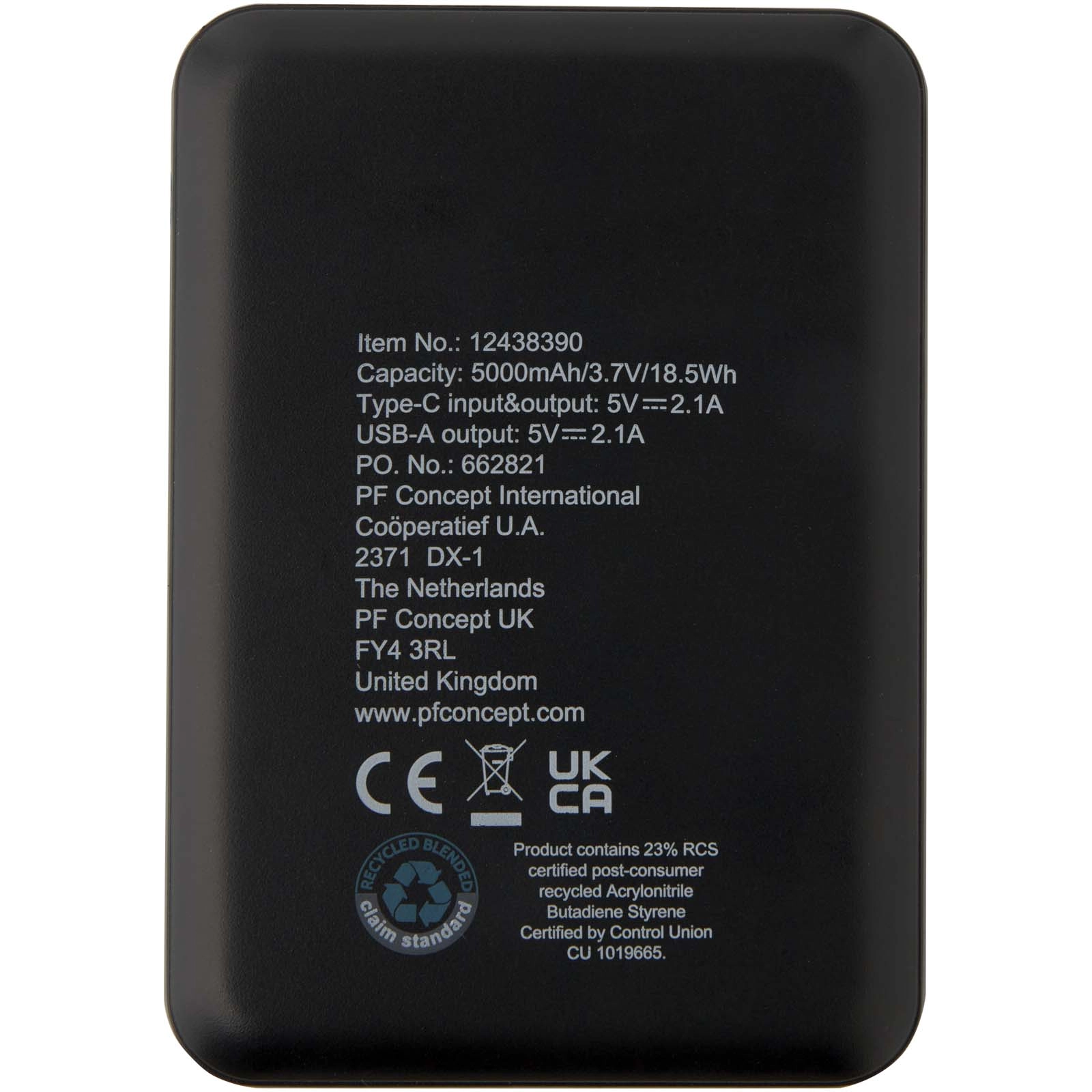 Immagine Power bank da 5000 mAh di Tipo C in plastica riciclata Asama