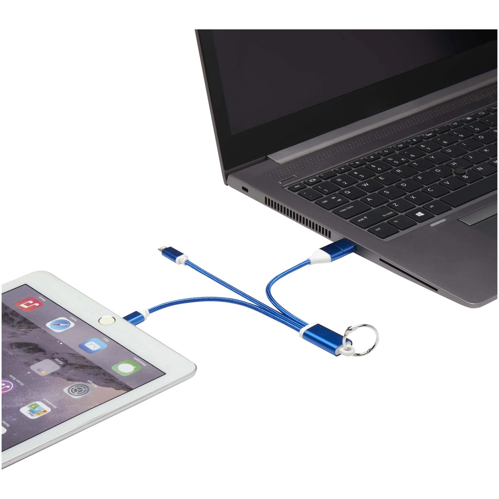 Immagine Cavo di ricarica in alluminio riciclato 4 in 1 con portachiavi Metal