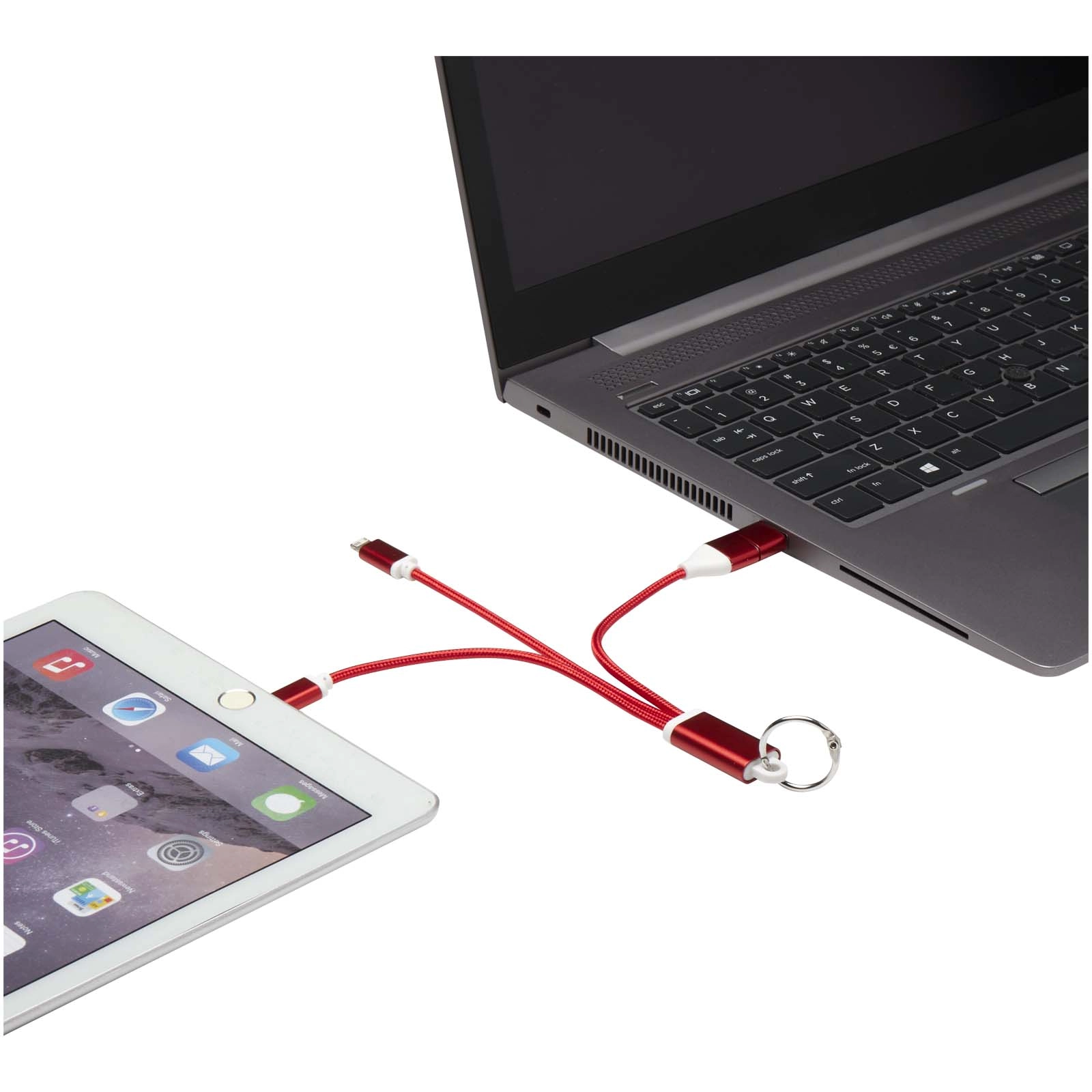 Immagine Cavo di ricarica in alluminio riciclato 4 in 1 con portachiavi Metal