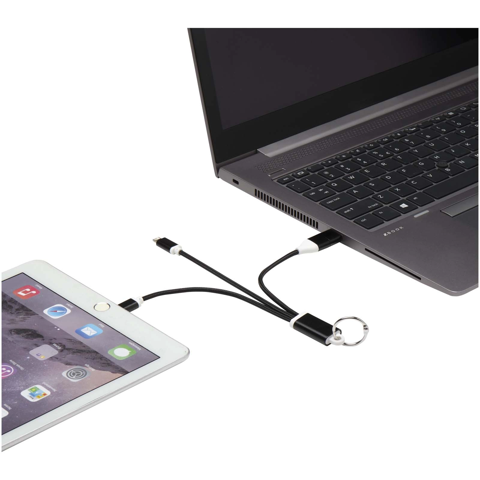 Immagine Cavo di ricarica in alluminio riciclato 4 in 1 con portachiavi Metal
