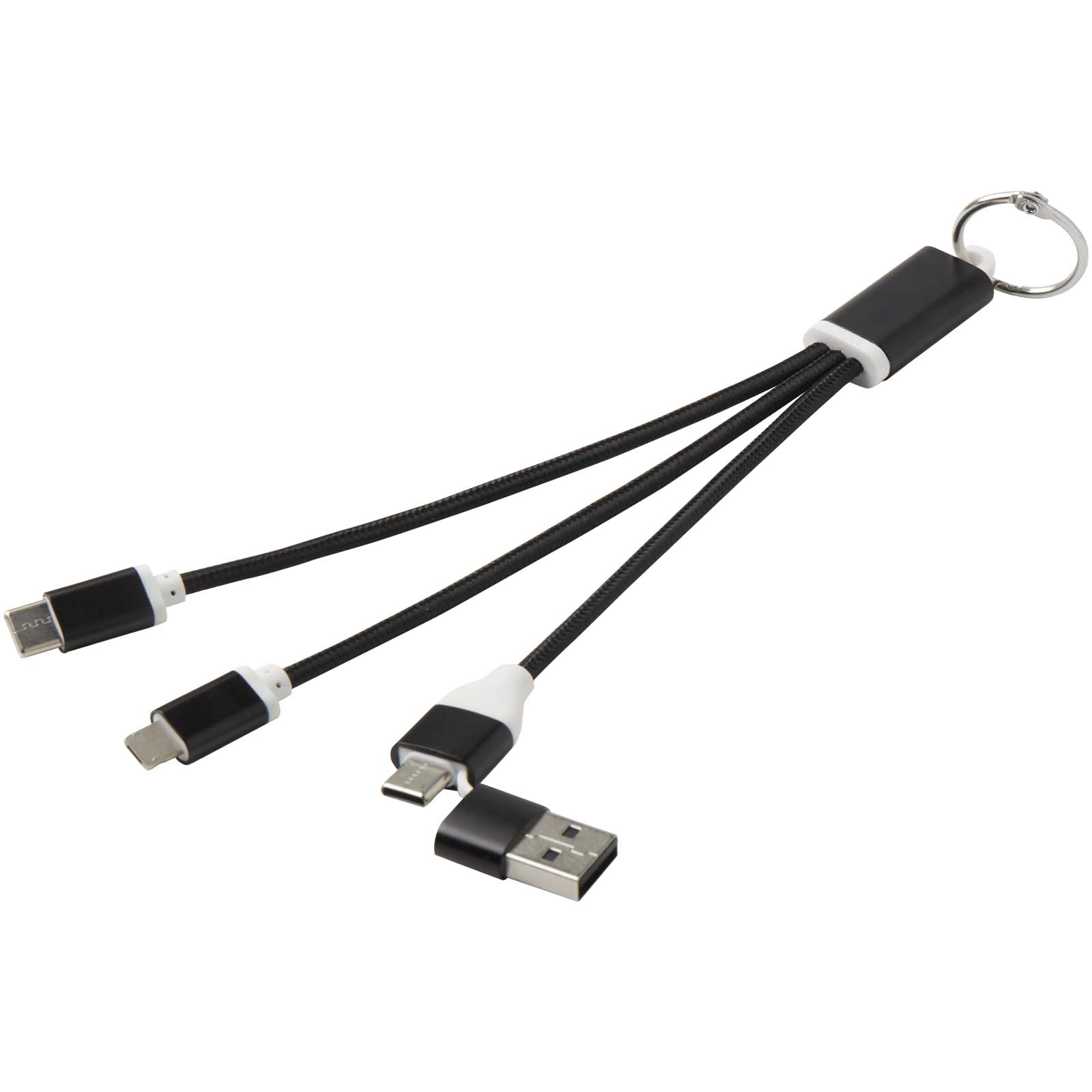 Immagine Cavo di ricarica in alluminio riciclato 4 in 1 con portachiavi Metal