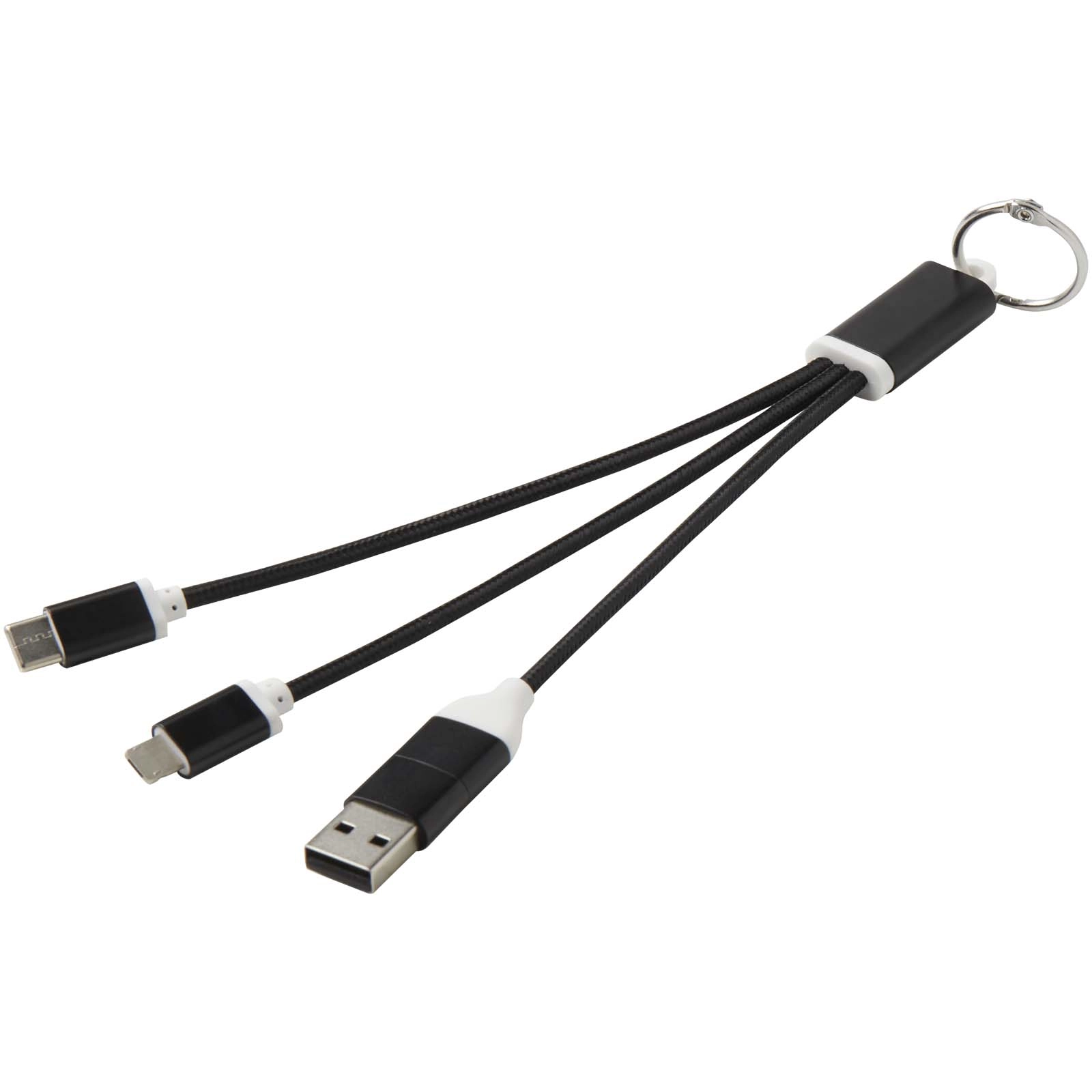 Immagine Cavo di ricarica in alluminio riciclato 4 in 1 con portachiavi Metal