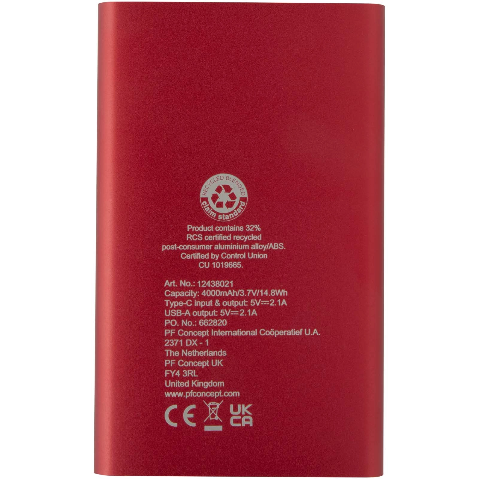 Immagine Power bank in alluminio riciclato da 4000 mAh tipo C Pep 