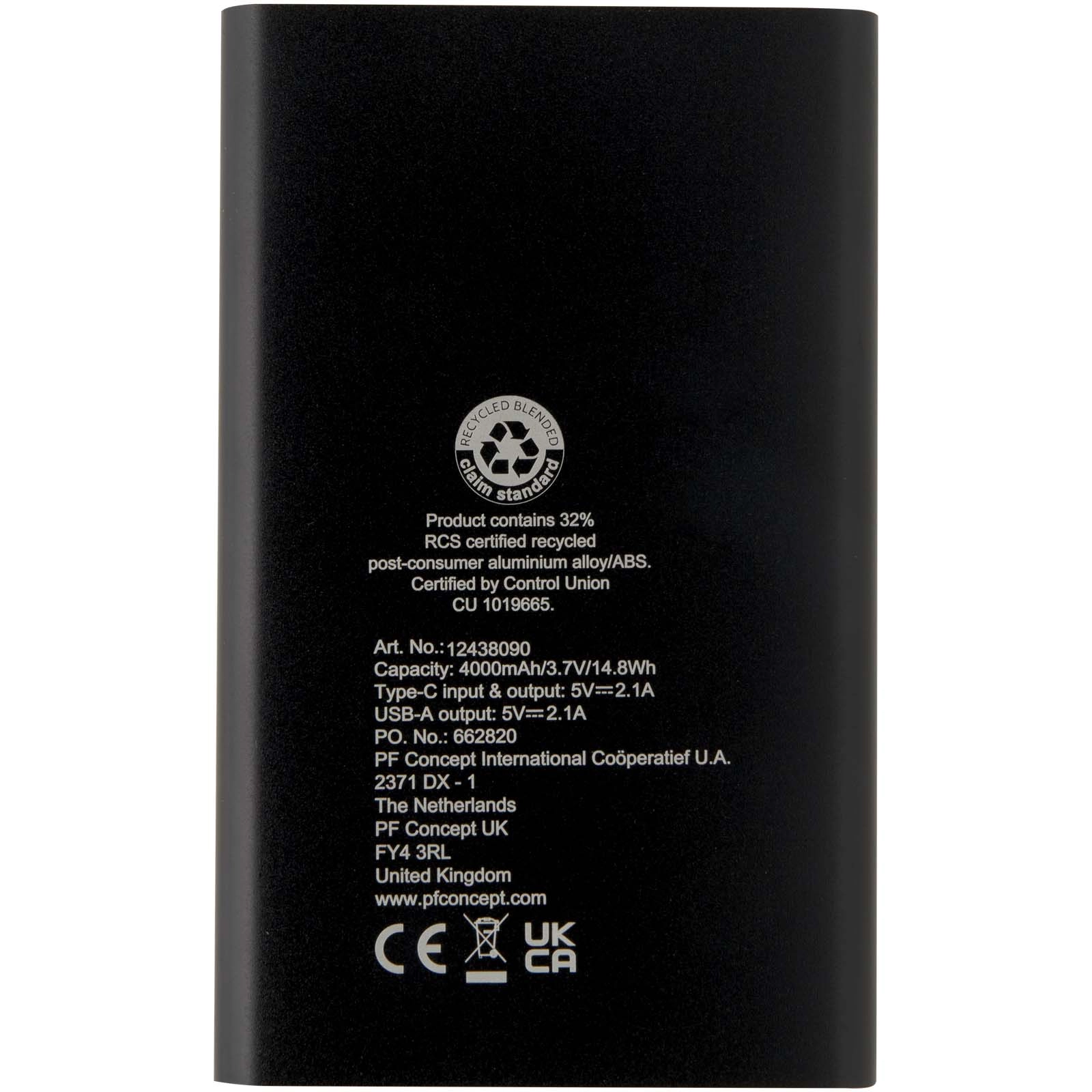 Immagine Power bank in alluminio riciclato da 4000 mAh tipo C Pep 