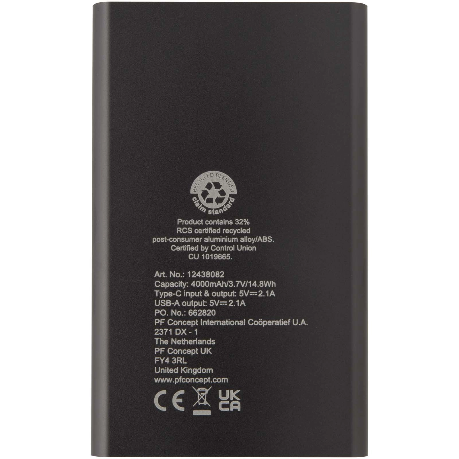 Immagine Power bank in alluminio riciclato da 4000 mAh tipo C Pep 