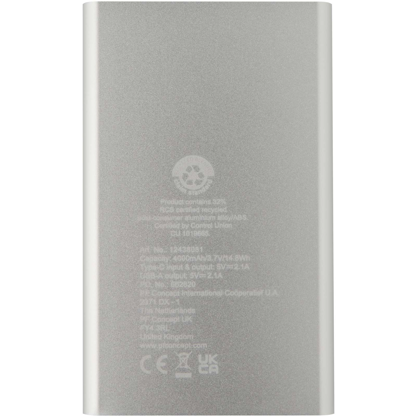 Immagine Power bank in alluminio riciclato da 4000 mAh tipo C Pep 