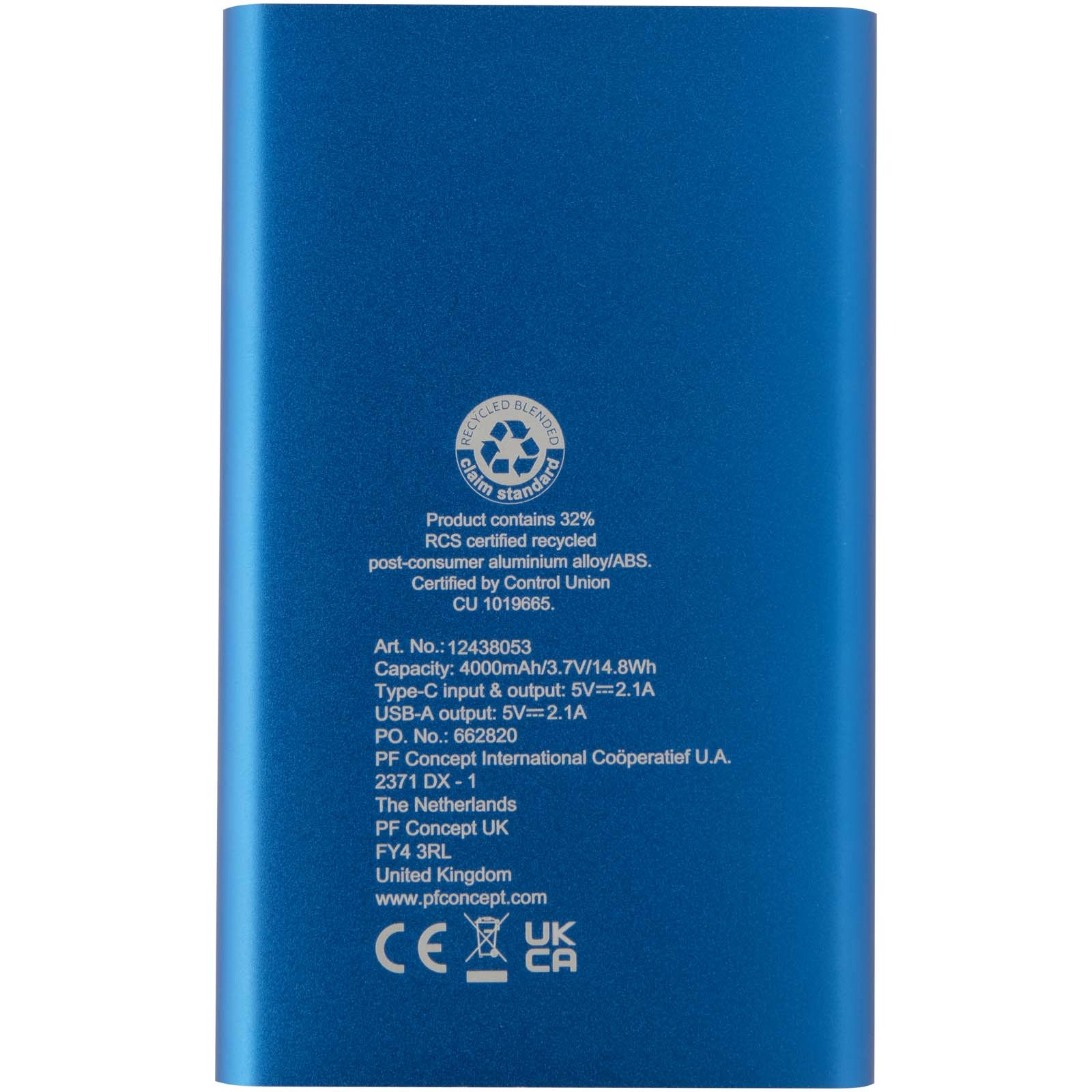 Immagine Power bank in alluminio riciclato da 4000 mAh tipo C Pep 