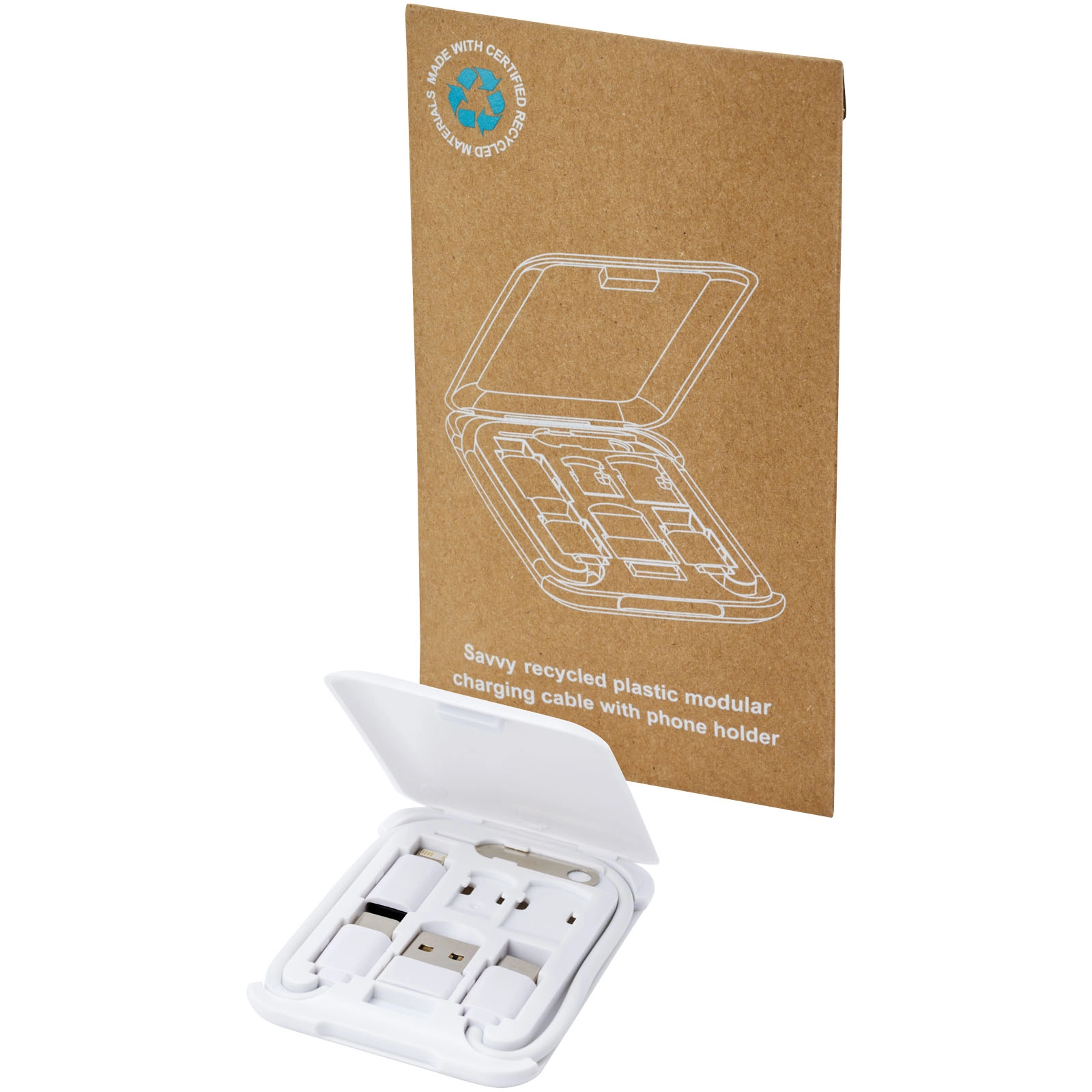 Immagine Cavo di ricarica modulare in plastica riciclata con supporto per telefono Savvy