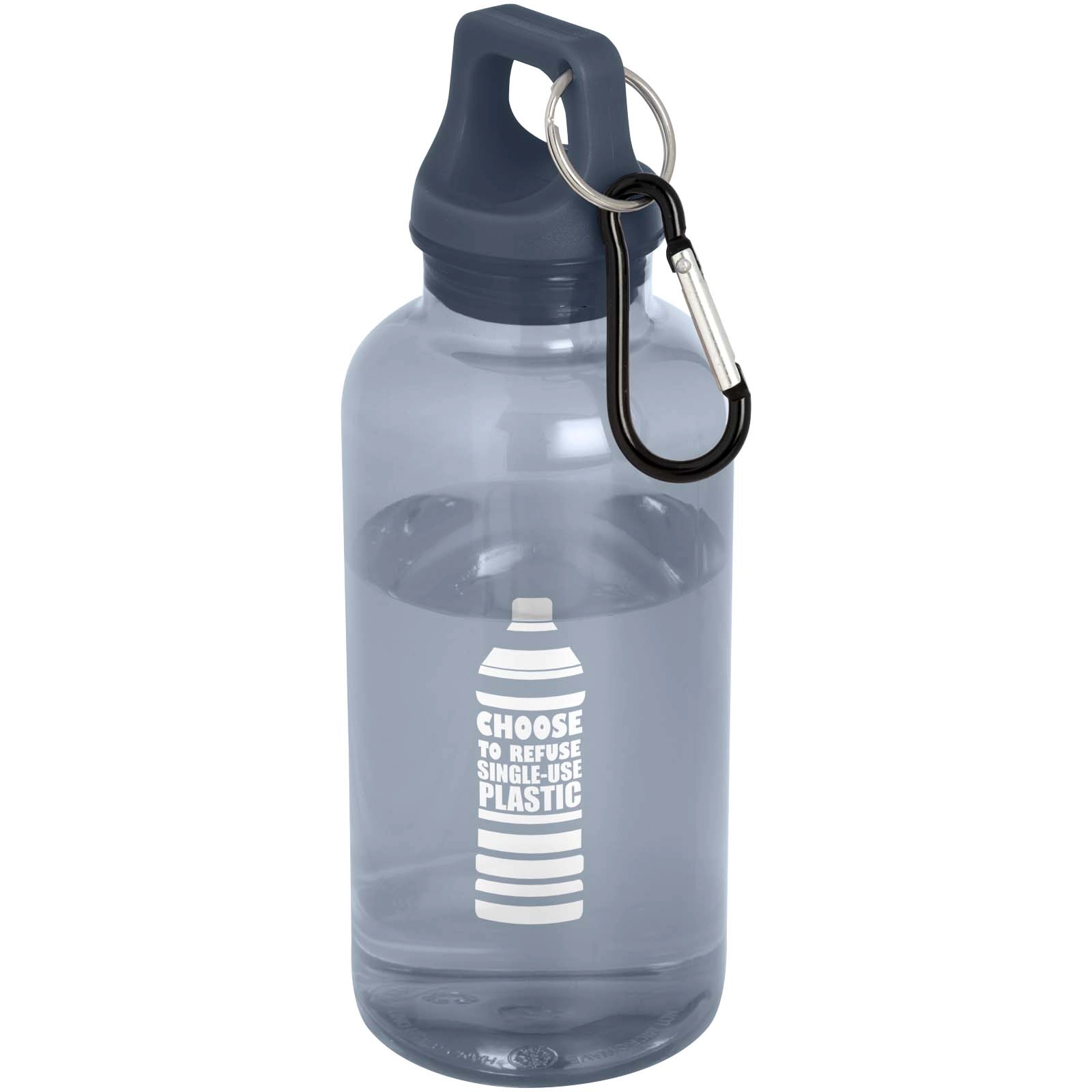 Immagine Borraccia in plastica riciclata certificata RCS da 400 ml con moschettone Oregon