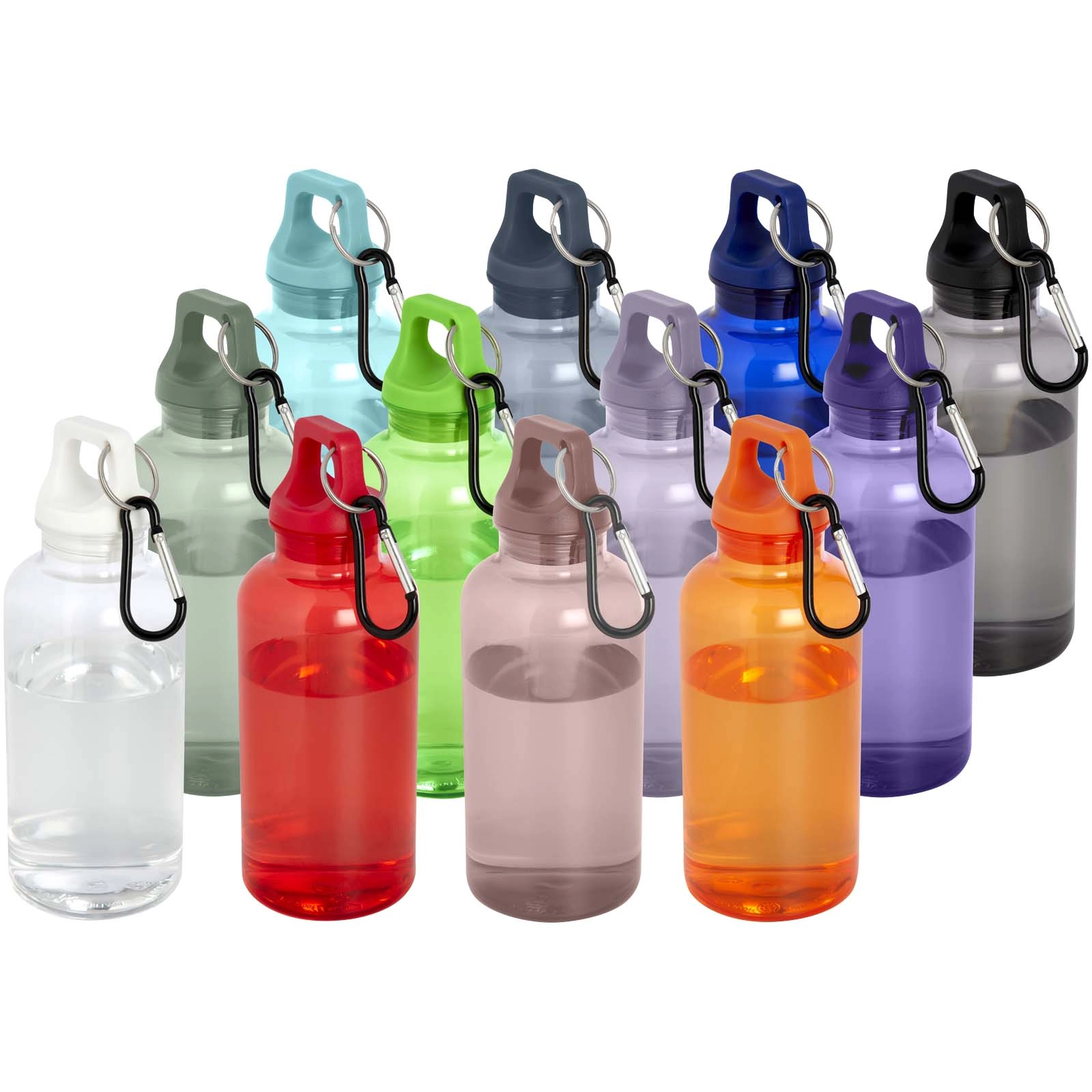 Immagine Borraccia in plastica riciclata certificata RCS da 400 ml con moschettone Oregon