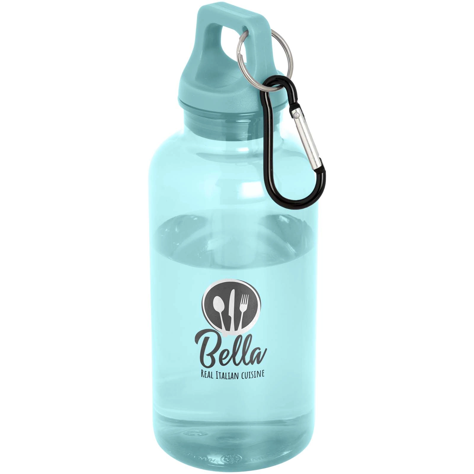 Immagine Borraccia in plastica riciclata certificata RCS da 400 ml con moschettone Oregon