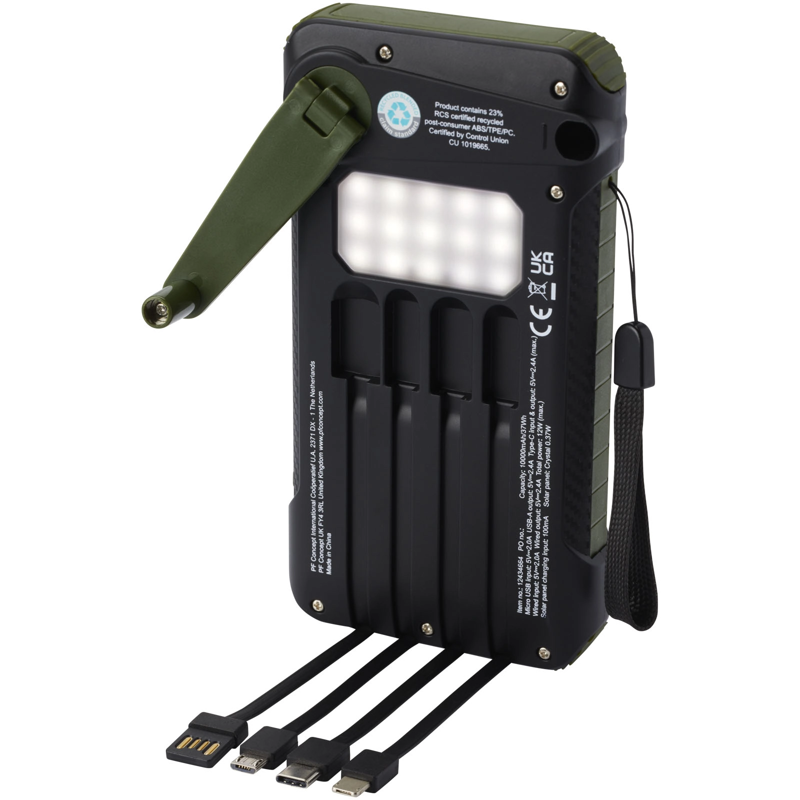 Immagine Power bank a dinamo solare in plastica riciclata RCS da 10.000 mAh Soldy 